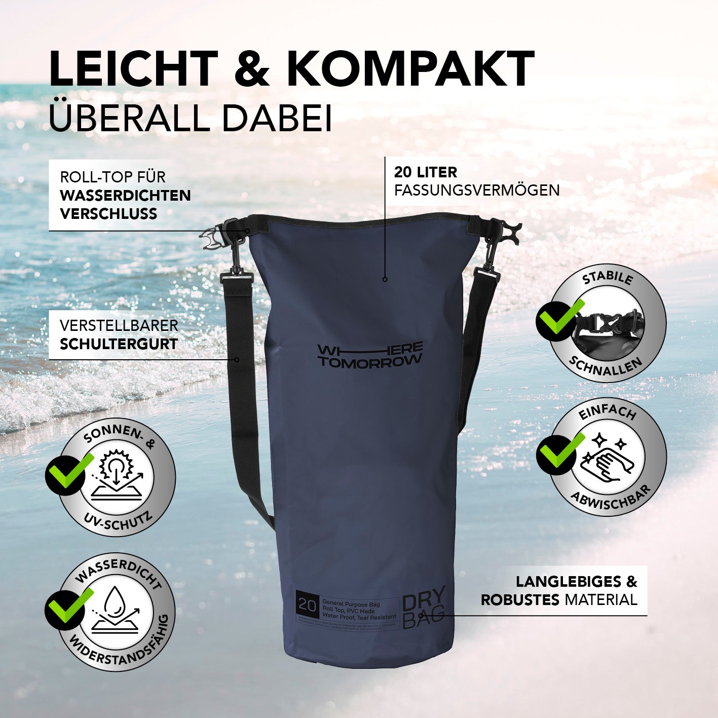 Dry Bag 20L - Style 01 - Dunkelblau