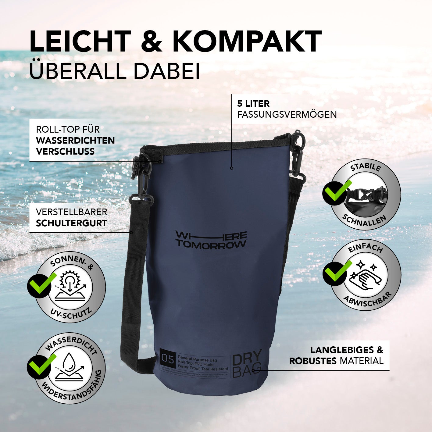 Dry Bag 5L - Style 01 - Dunkelblau