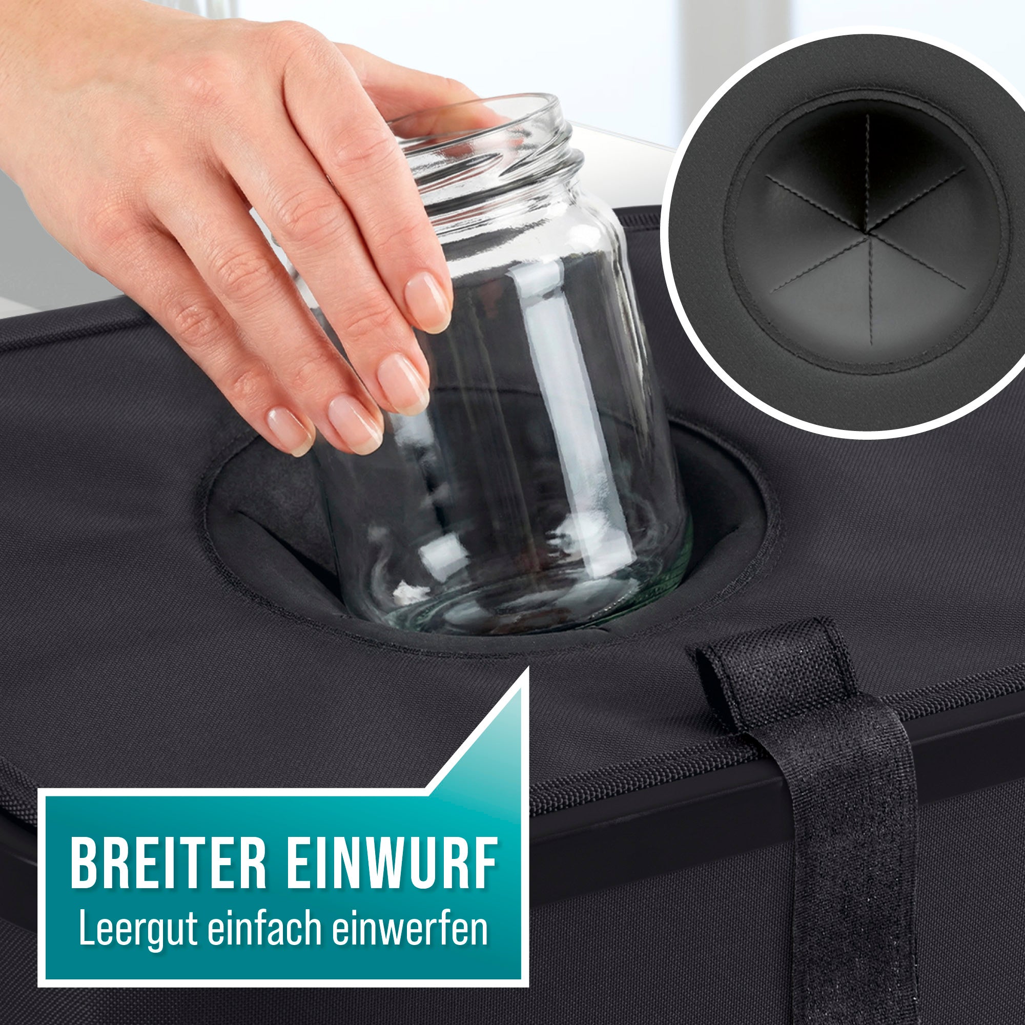 Glas- & Leergutsammler - 100 l - 25 kg max. Gesamtlast mit breitem Einwurf und Anti-Glasbruch-System für sicheres Sammeln.