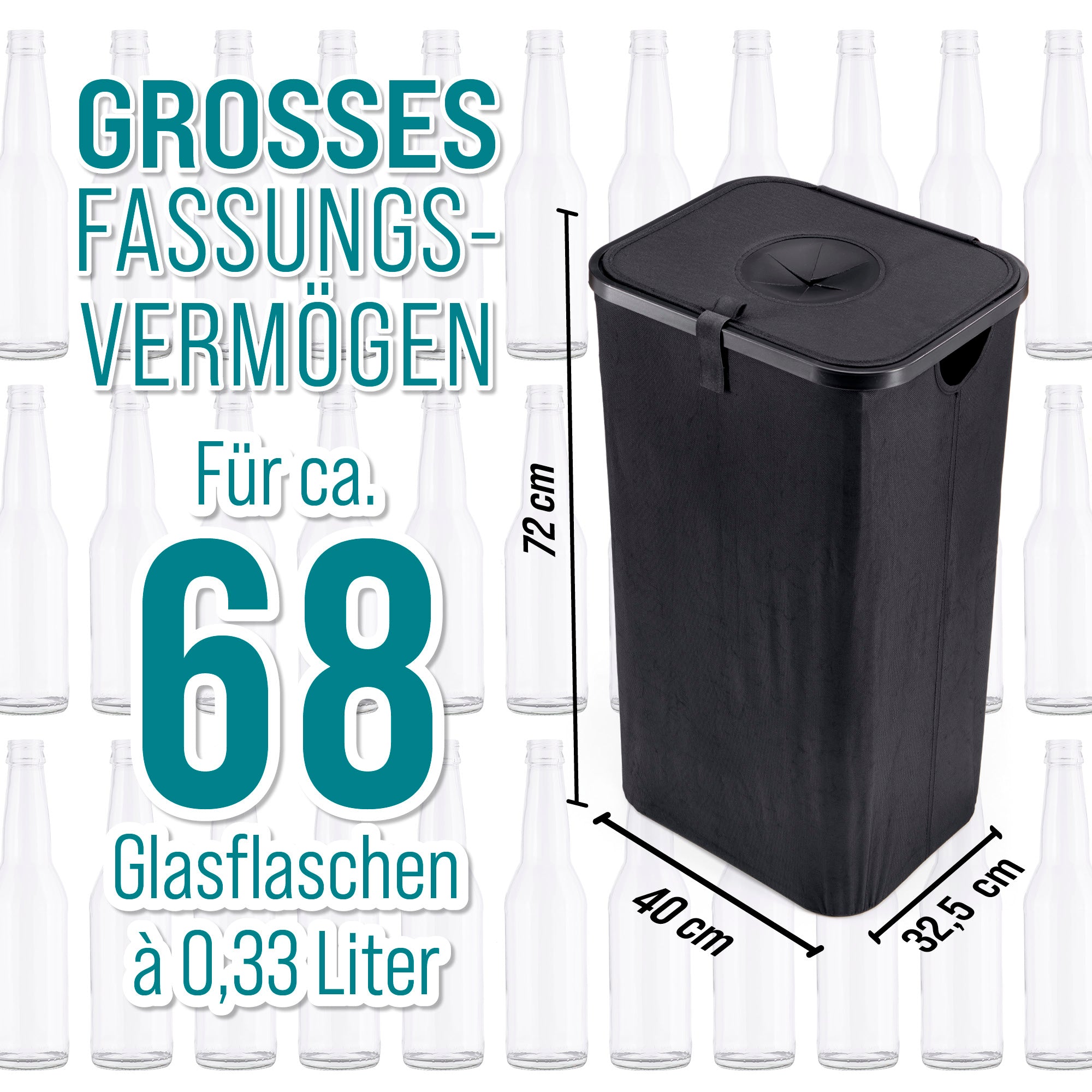 Glas- & Leergutsammler - 100 l - 25 kg max. Gesamtlast mit großem Fassungsvermögen von 68 Glasflaschen à 0,33 Liter.
