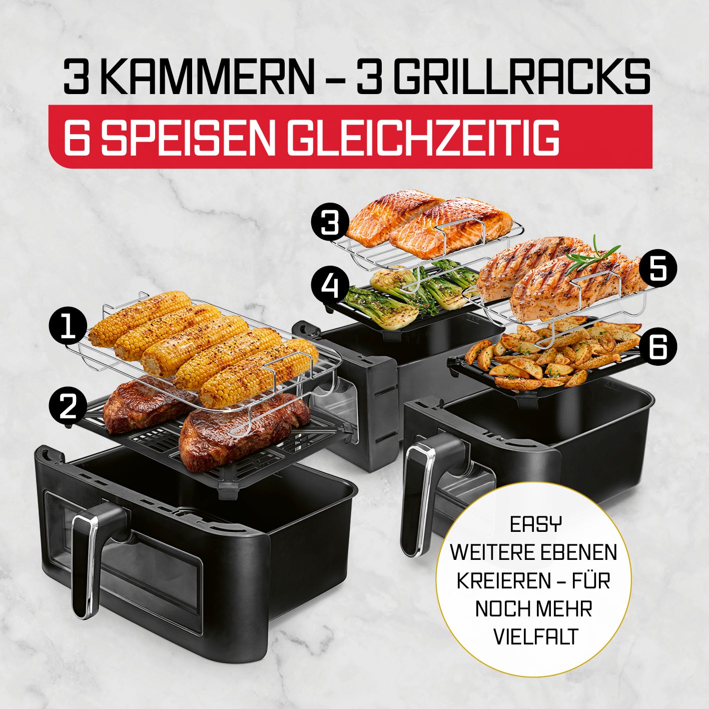 FryUp3 Vertikale 3-Kammer-Heißluftfritteuse - 17 l
