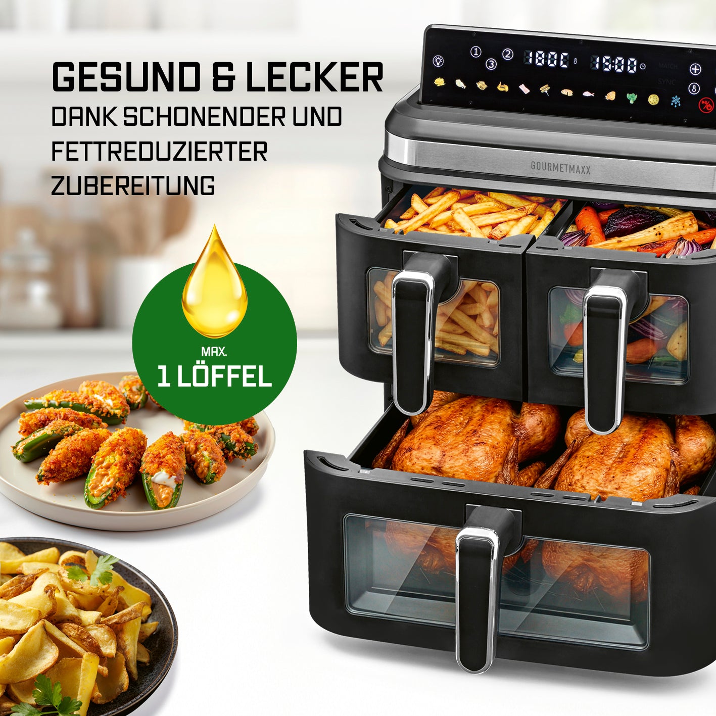 FryUp3 Vertikale 3-Kammer-Heißluftfritteuse - 17 l
