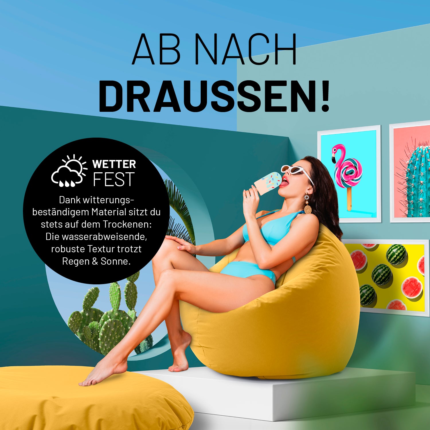 Sitzsack Drops (300 L) - indoor & outdoor - Senfgelb als wetterfester Sitzsack für entspanntes Draußensitzen bei Sonne und Regen.