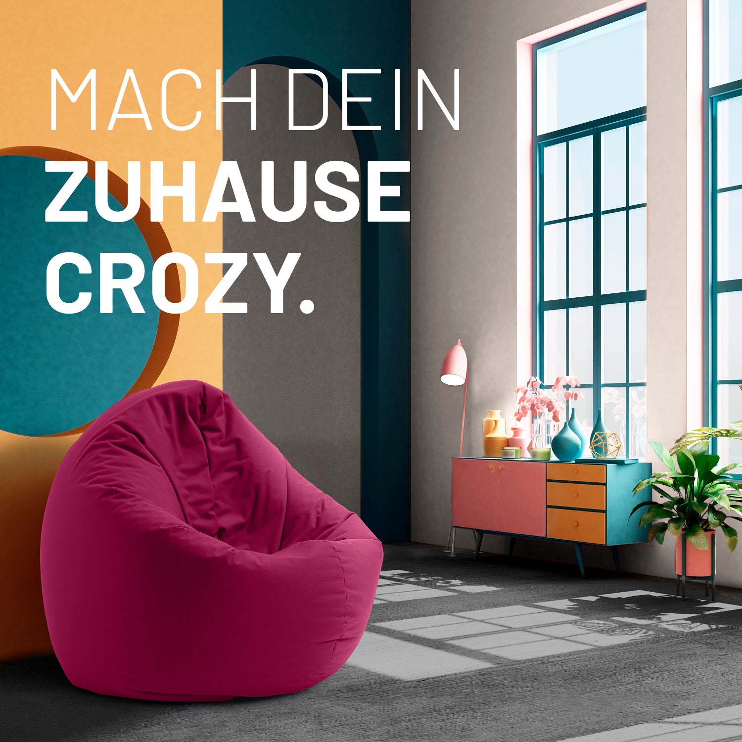 Sitzsack Drops (300 L) - indoor & outdoor - Weinrot in hellem Zimmer mit großen Fenstern und modernem Mobiliar.