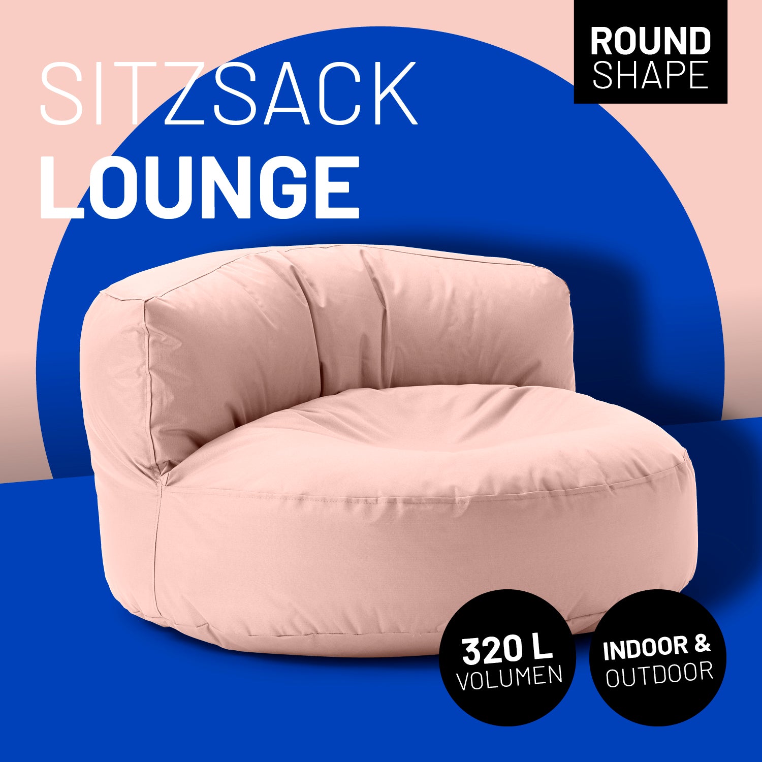 Sitzsack Lounge (320 L) - indoor & outdoor - Pastell Pink, runder Sitzsack für entspanntes relaxen drinnen und draußen.