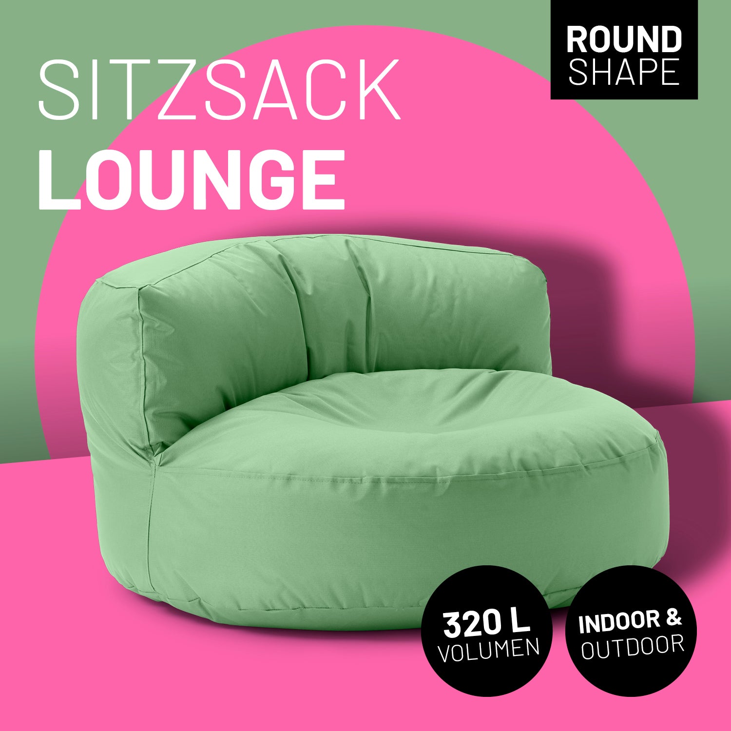 Sitzsack Lounge (320 L) - indoor & outdoor - Pastellgrün in runder Form für gemütliches Sitzen drinnen und draußen.