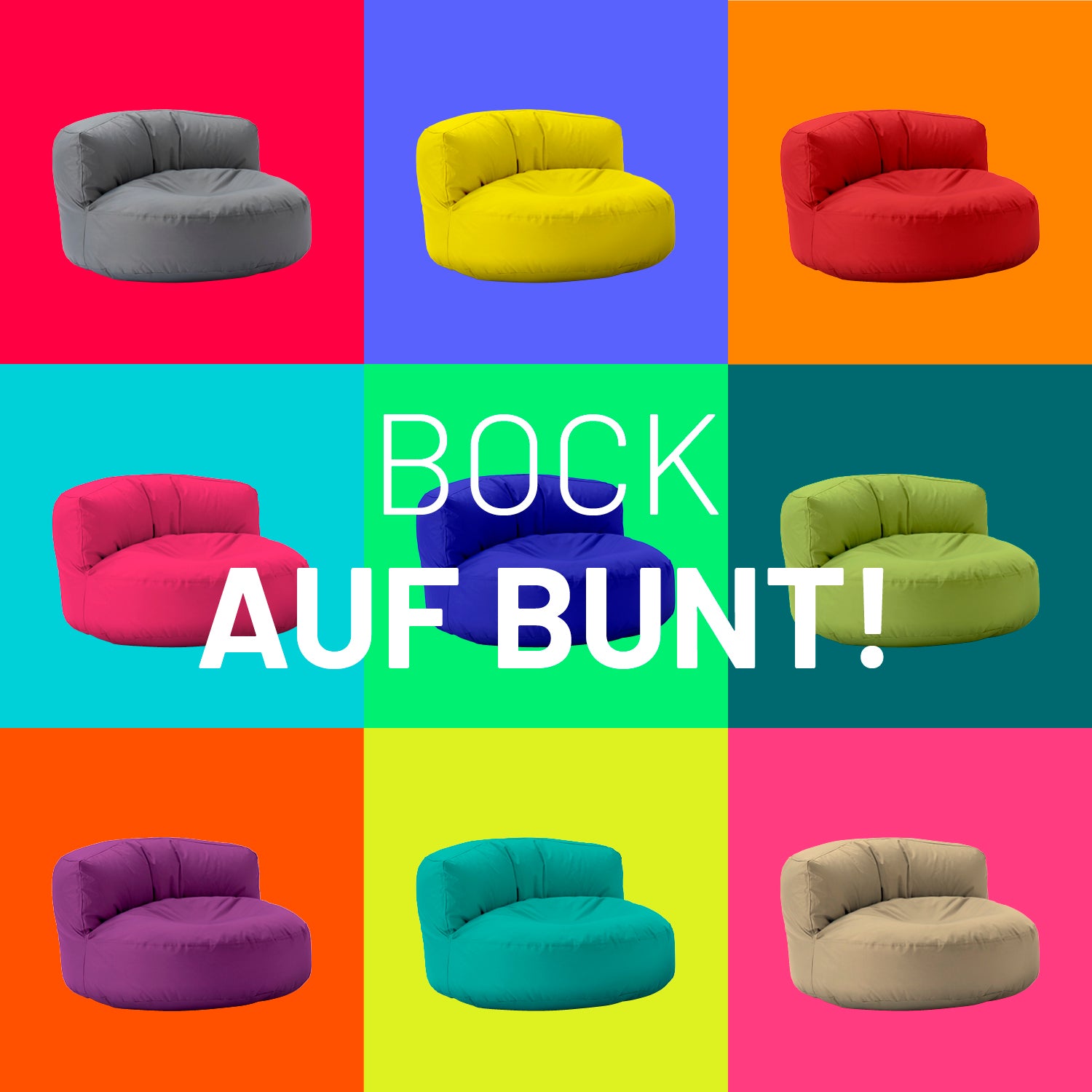 Sitzsack Lounge (320 L) - indoor & outdoor - Senfgelb auf blauem Hintergrund, bequemer und moderner Sitzsack.