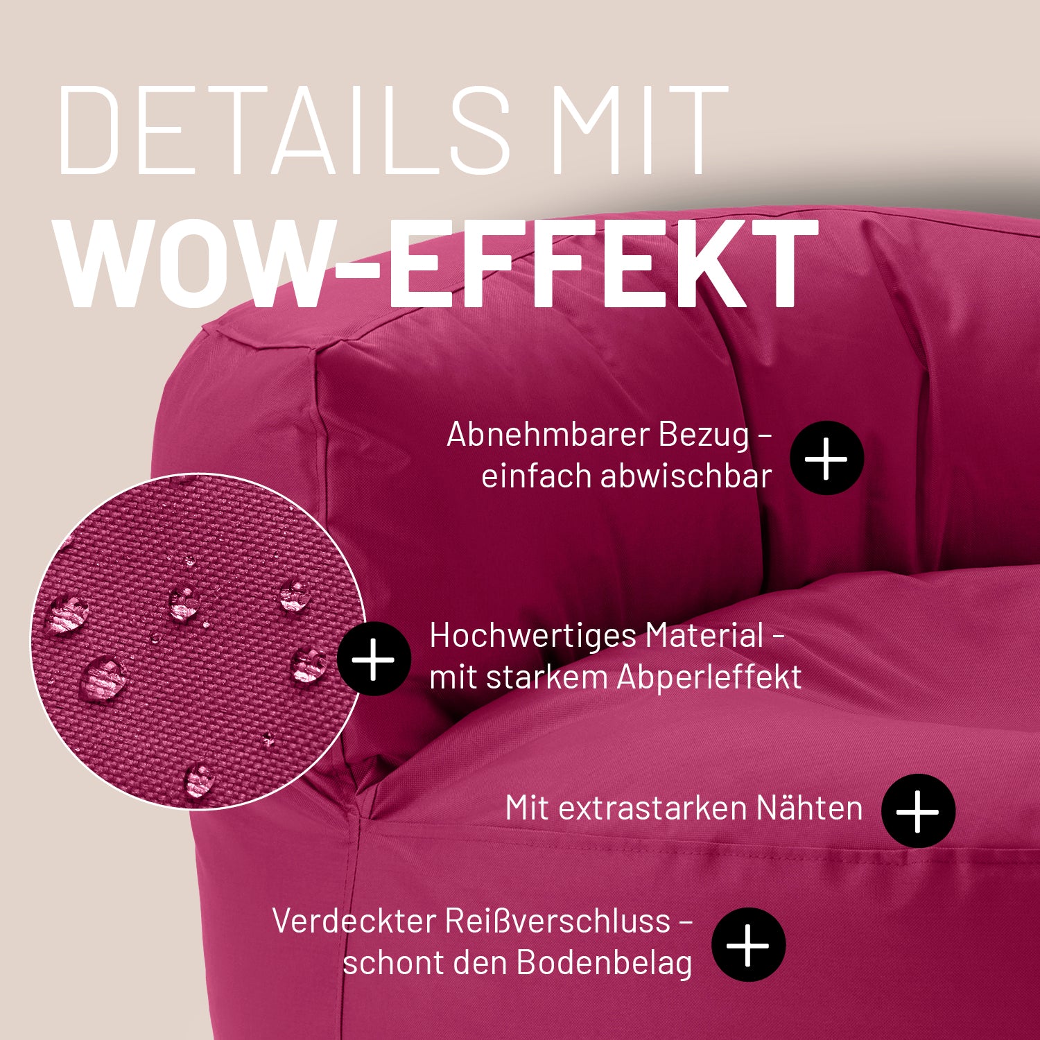 Sitzsack Lounge (320 L) - indoor & outdoor - Weinrot mit abnehmbarem Bezug, wasserabweisendem Material und verstärkten Nähten.