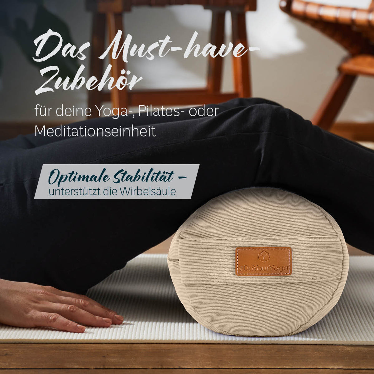 Yoga-Bolster Tarik - gefüllt mit Bio-Dinkelspelz - 68 x 22 x 22 cm - Creme