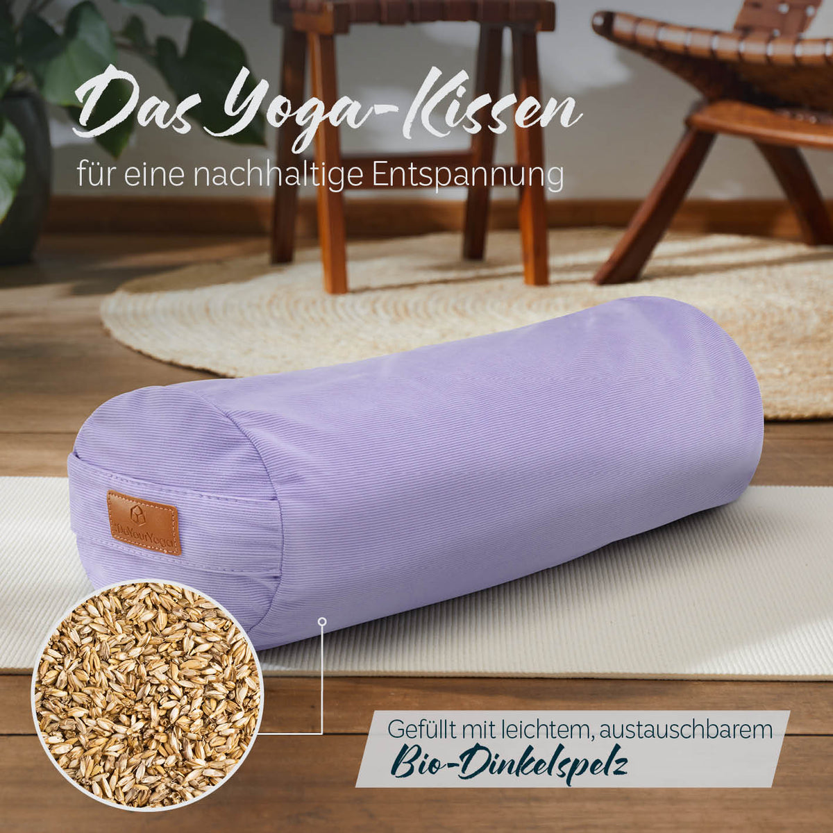 Yoga-Bolster Tarik - gefüllt mit Bio-Dinkelspelz - 68 x 22 x 22 cm - Lila
