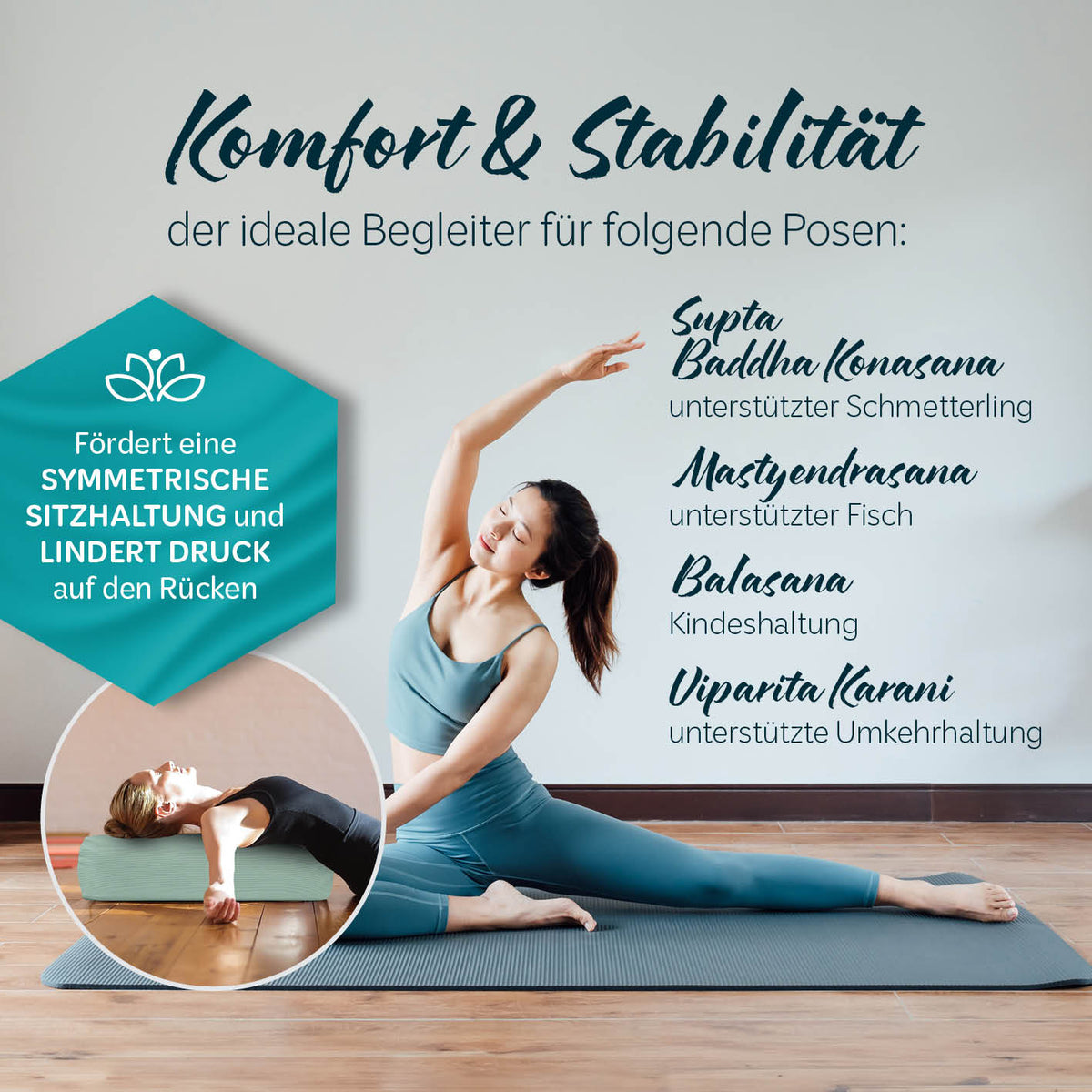 Yoga-Bolster Tarik - gefüllt mit Bio-Dinkelspelz - 68 x 22 x 22 cm - Pastellgrün