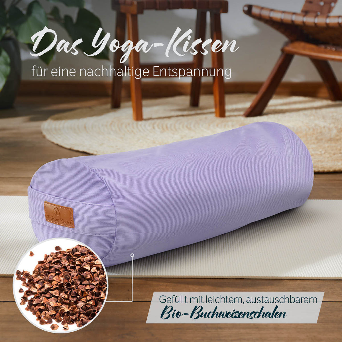 Yoga-Bolster Tarik - gefüllt mit Bio-Buchweizenschalen - 68 x 22 x 22 cm - Lila