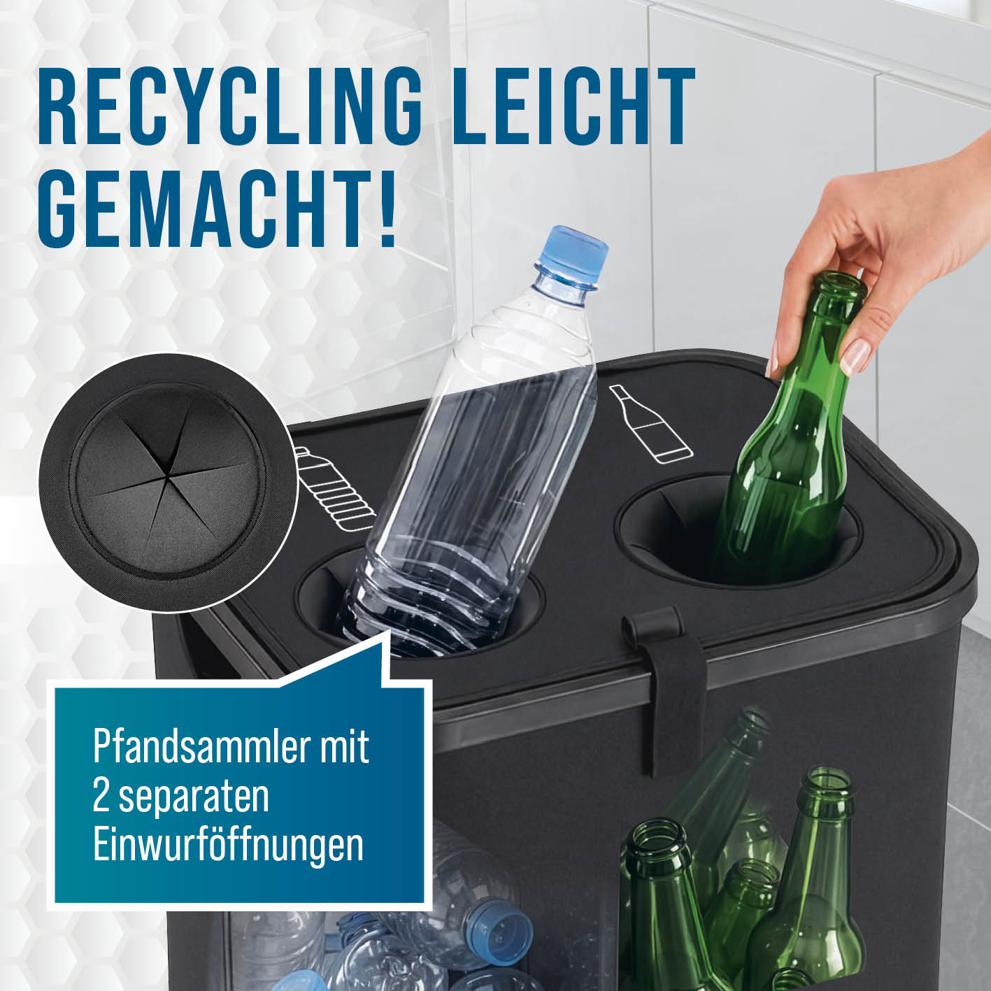 2in1 Glas- & Pfandflaschen-Sammelbehälter