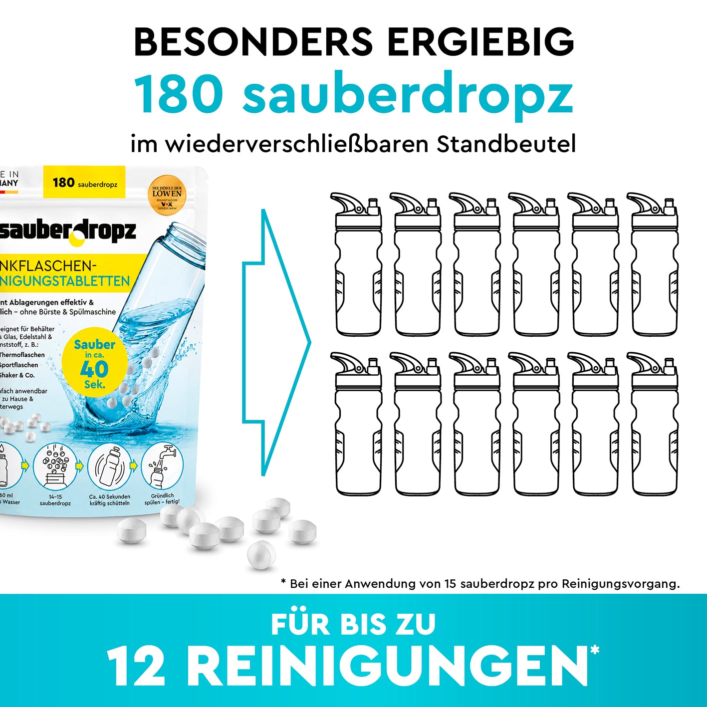 Reinigungstabletten mit sauberDROPZ-Effekt - 180 Tabs