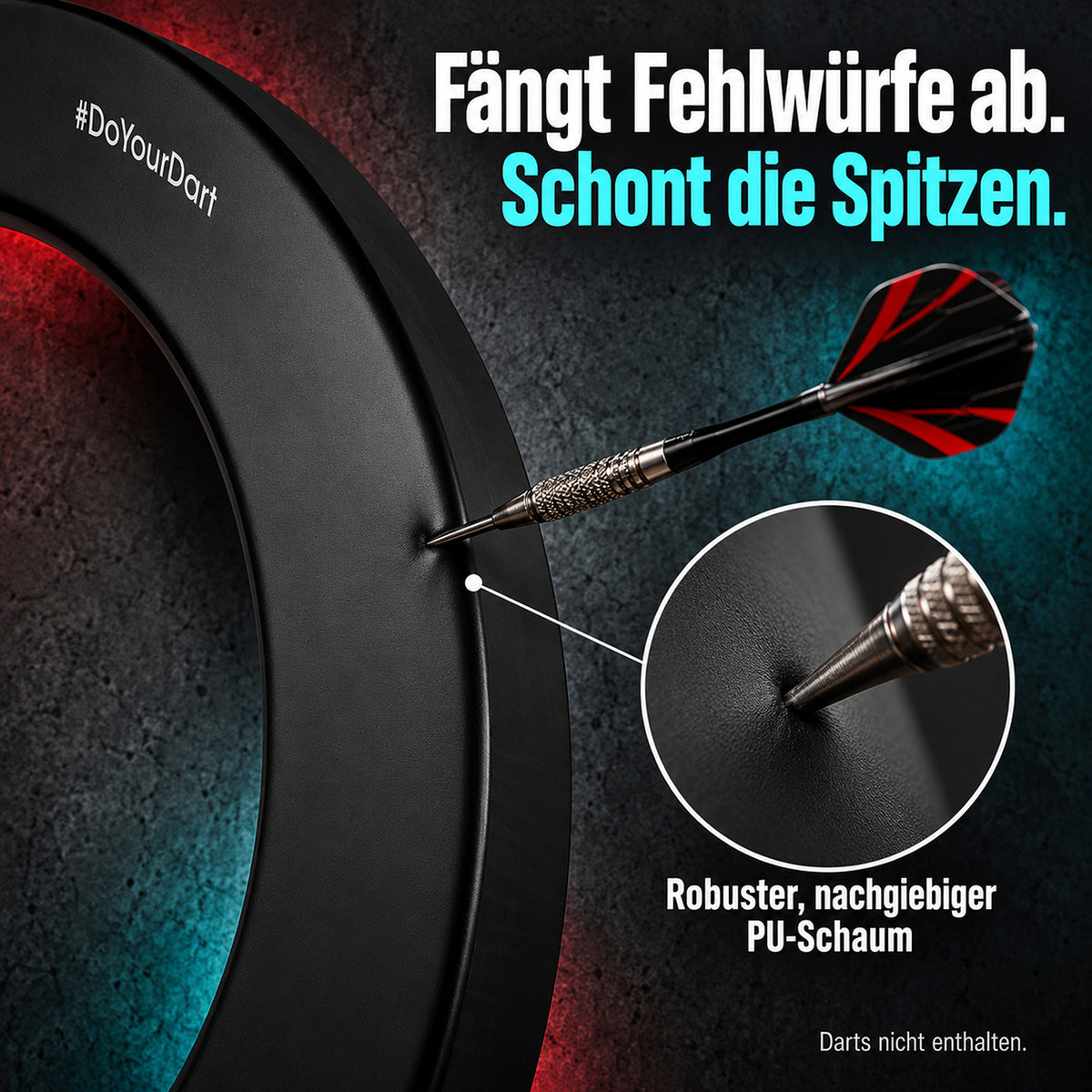 Premium-Dartscheiben-Surround - 12 cm breit - Innendurchmesser 45 cm aus nachgiebigem PU-Schaum schützt Darts vor Fehlwürfen