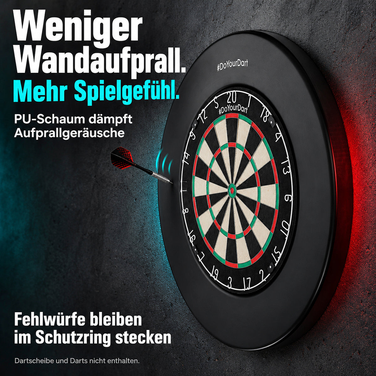 Premium-Dartscheiben-Surround - 12 cm breit - Innendurchmesser 45 cm als schwarzer Dart-Schutzring aus PU-Schaum