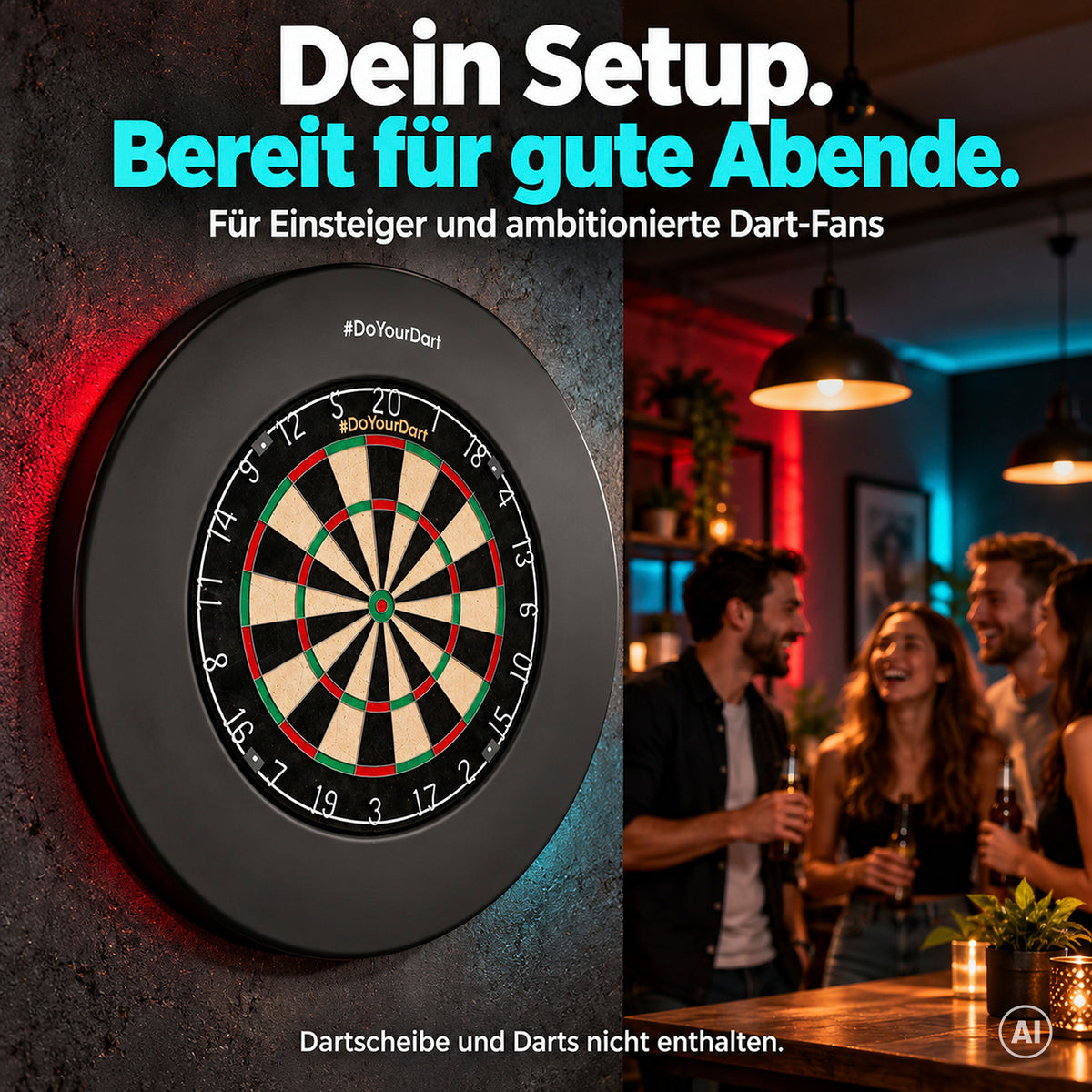 Premium-Dartscheiben-Surround - 12 cm breit - Innendurchmesser 45 cm als schwarzer Dartschutzring am Dartboard