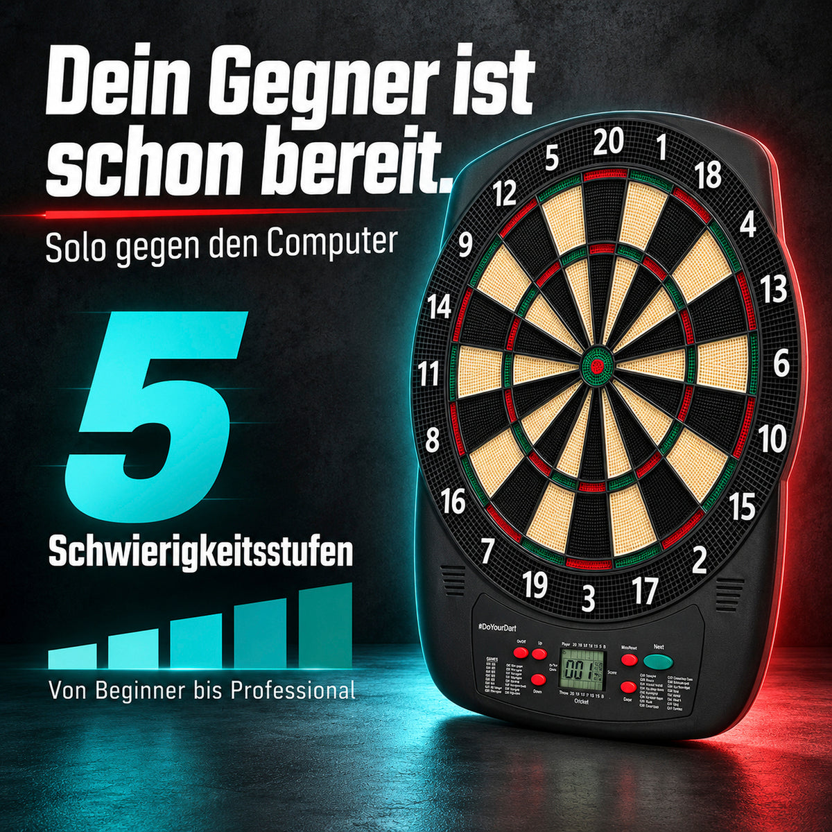 Elektro-Dartscheibe - inkl. 12 Darts mit Flights