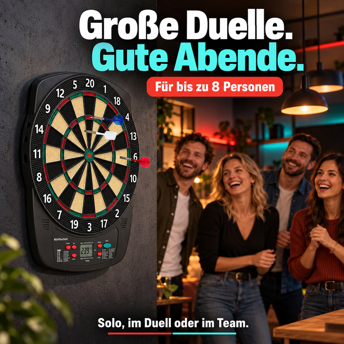 Elektro-Dartscheibe - inkl. 12 Darts mit Flights
