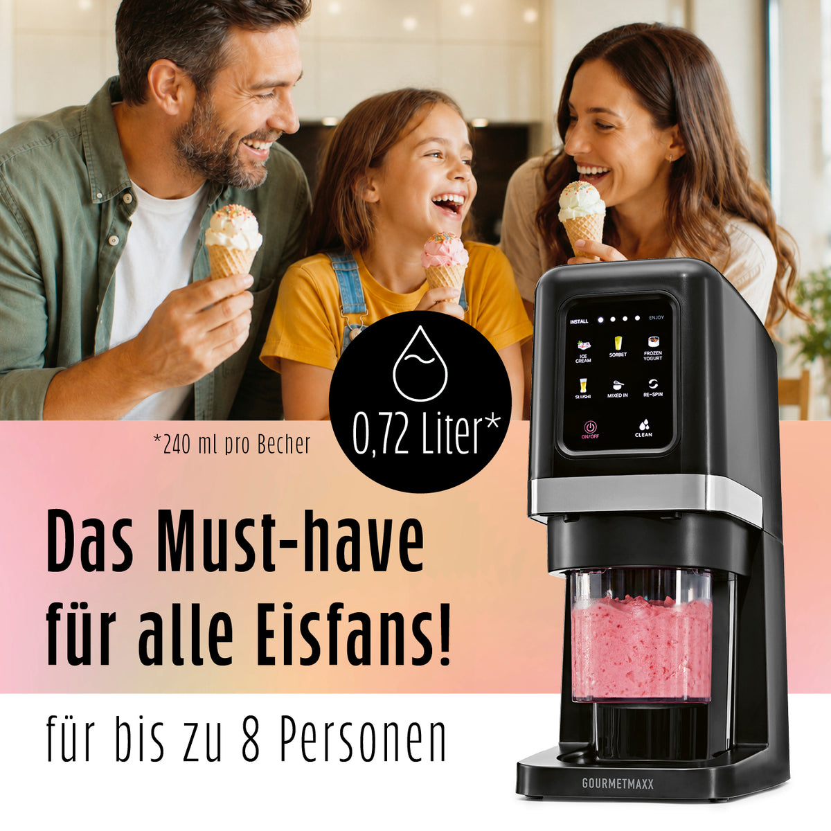 SmoothUp Touch Eismaschine + 3 Eisbecher