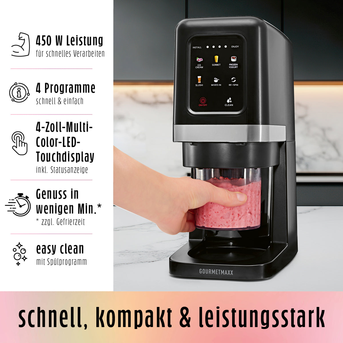 SmoothUp Touch Eismaschine + 3 Eisbecher