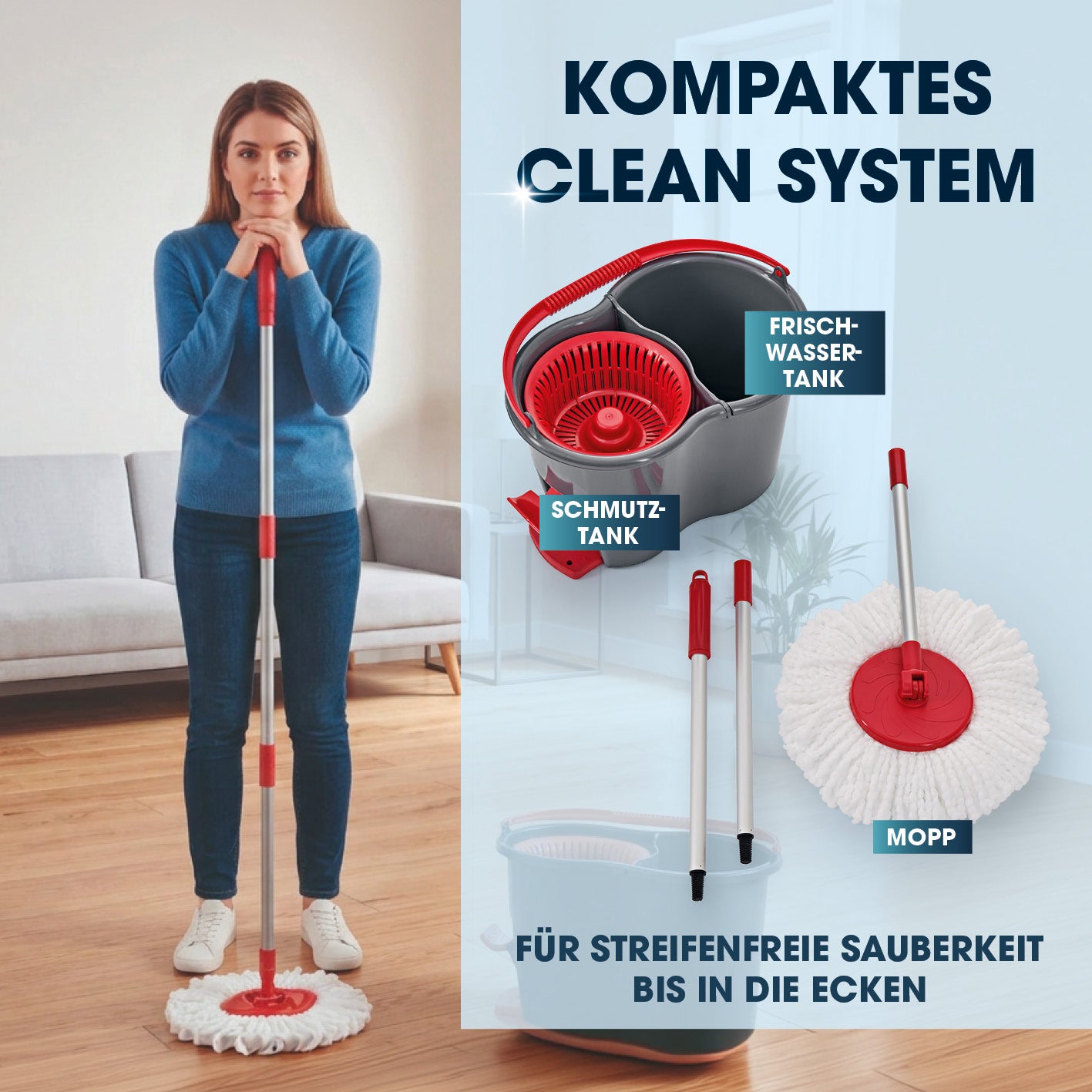 Power-Wischmopp + Aufsatz 2er-Set