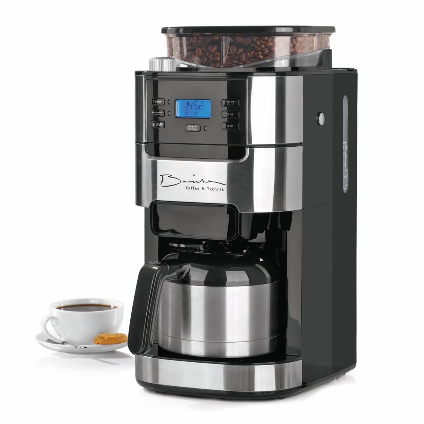 Kaffeemaschine mit Mahlwerk mit Isolierkanne - 1000 Watt - Edelstahl/schwarz
