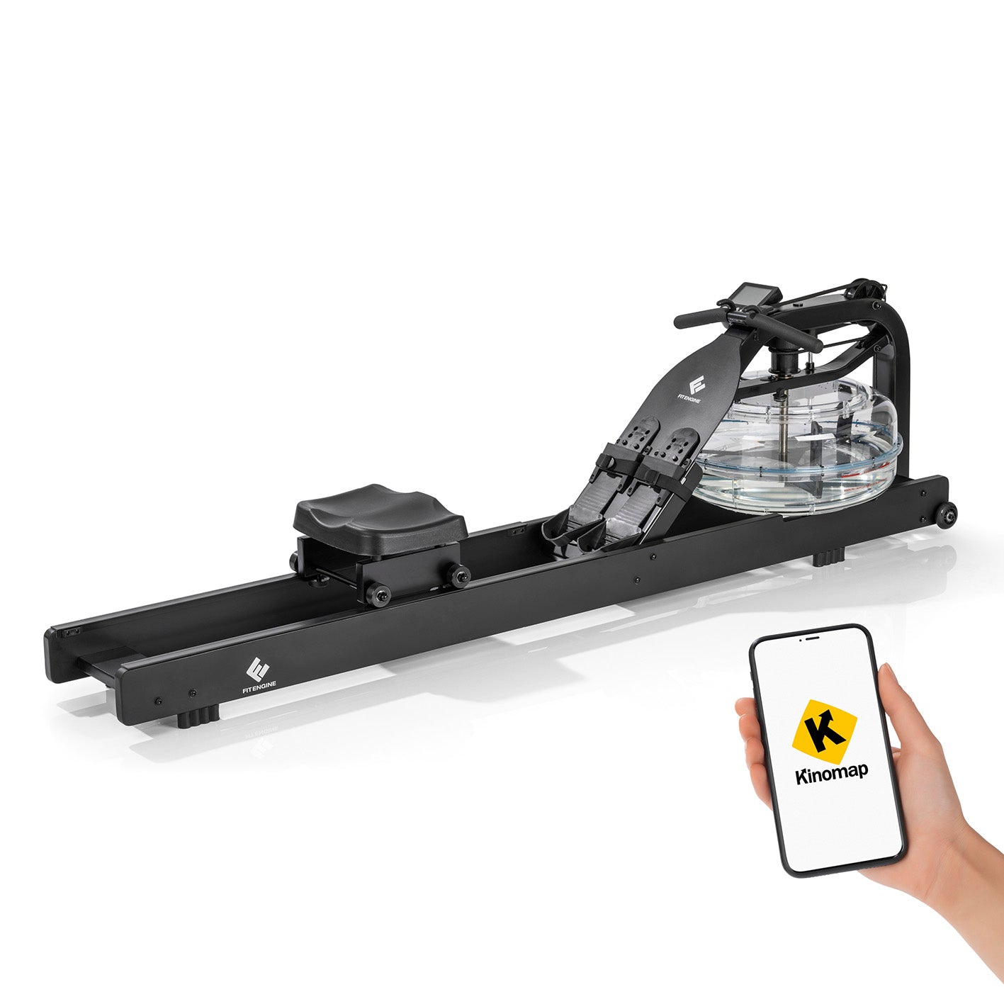 Wasser-Rudergerät Smart - schwarz mit Wassertank und App-Verbindung für ein effektives Ganzkörpertraining zuhause.