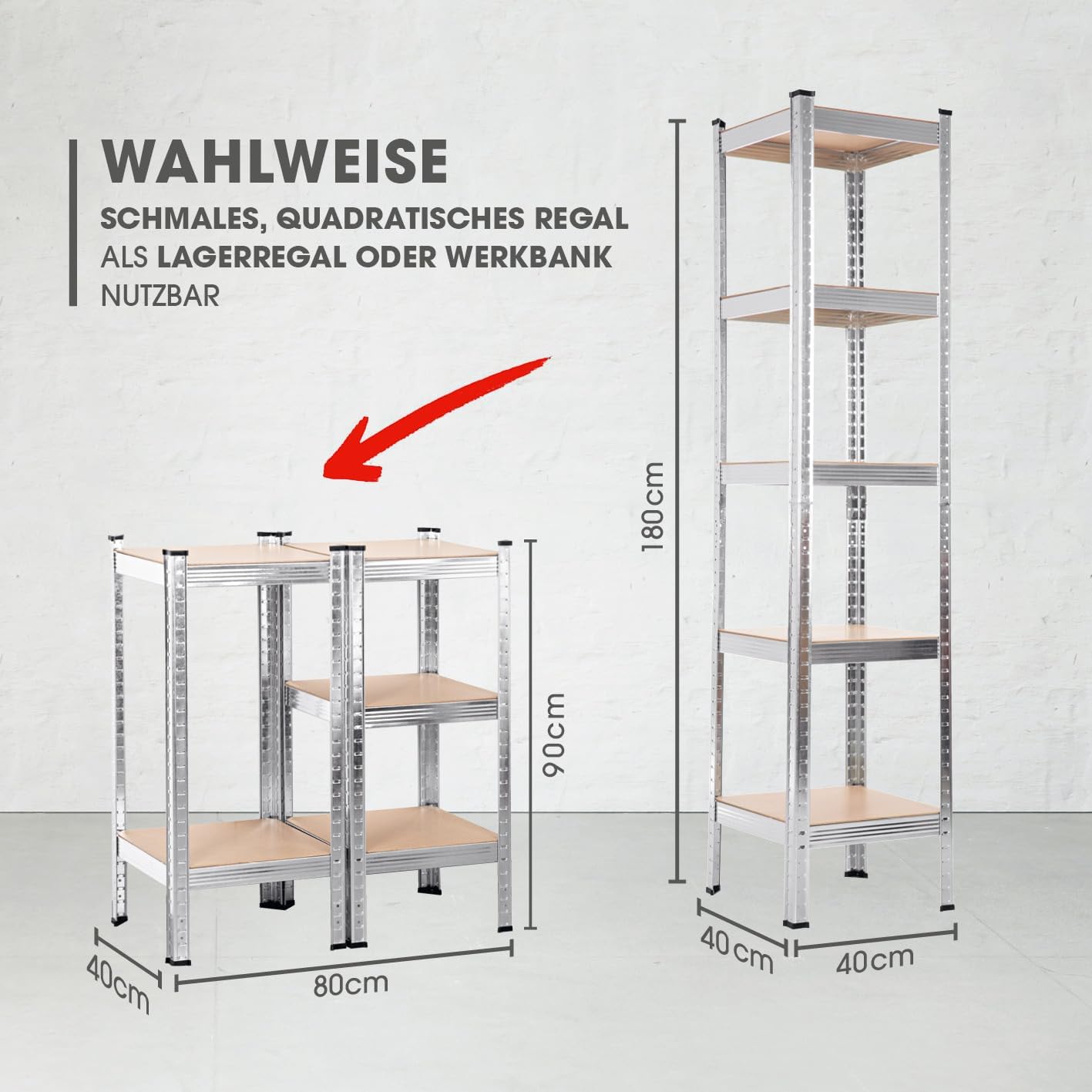 2 in 1 Schwerlastregal & Werkbank Bis zu 175 kg Tragkraft je Regalboden