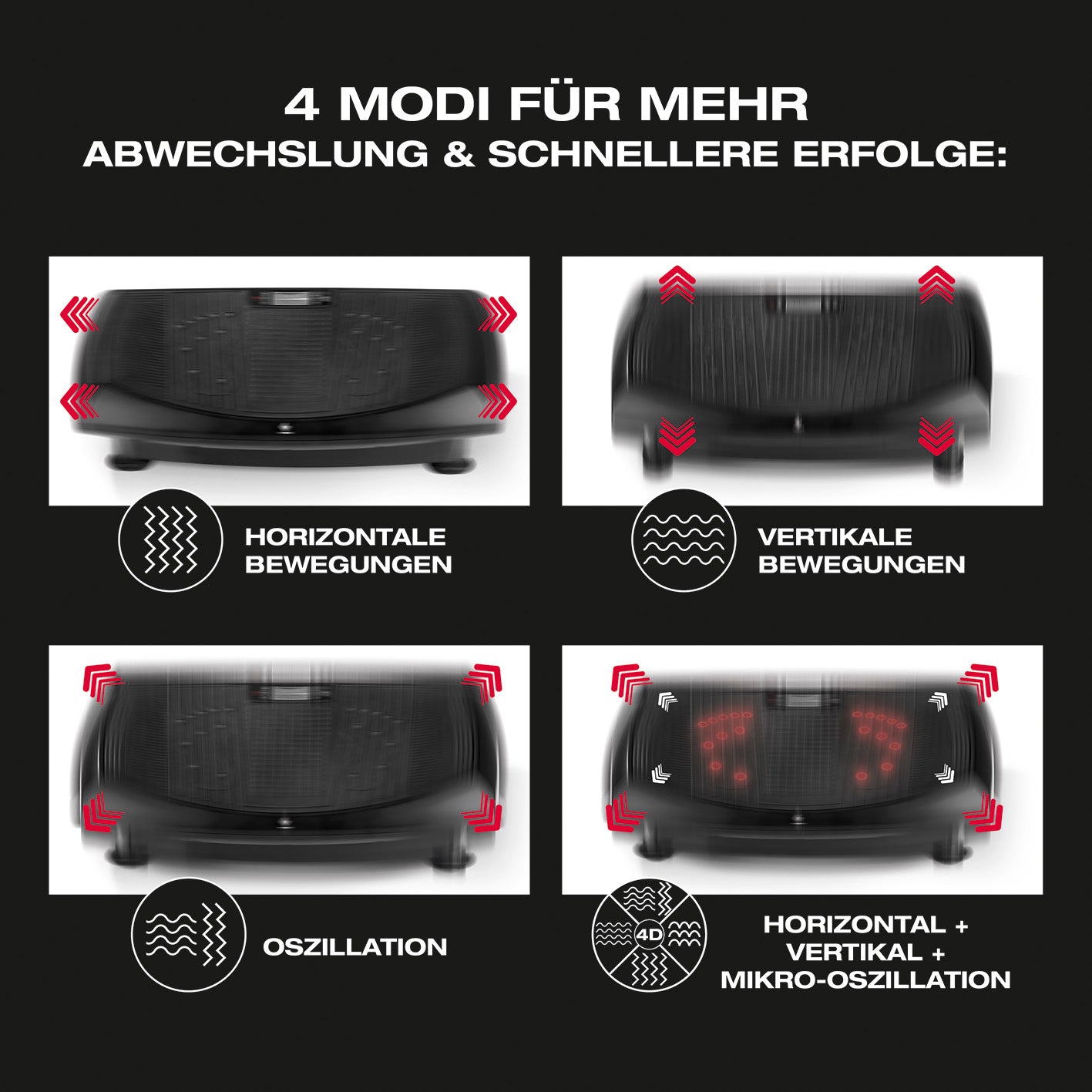 4D Vibrationsplatte - 3 Vibrationsmodi, 4D-Technologie & 60 Intensitätsstufen