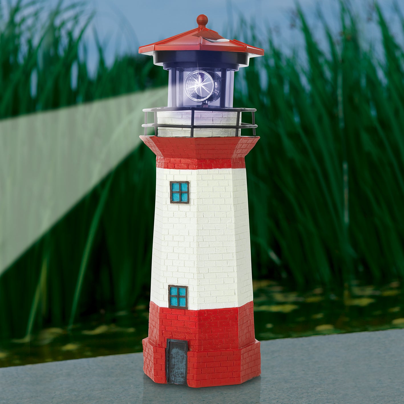 Solar-Leuchte Leuchtturm - Rot/Weiß