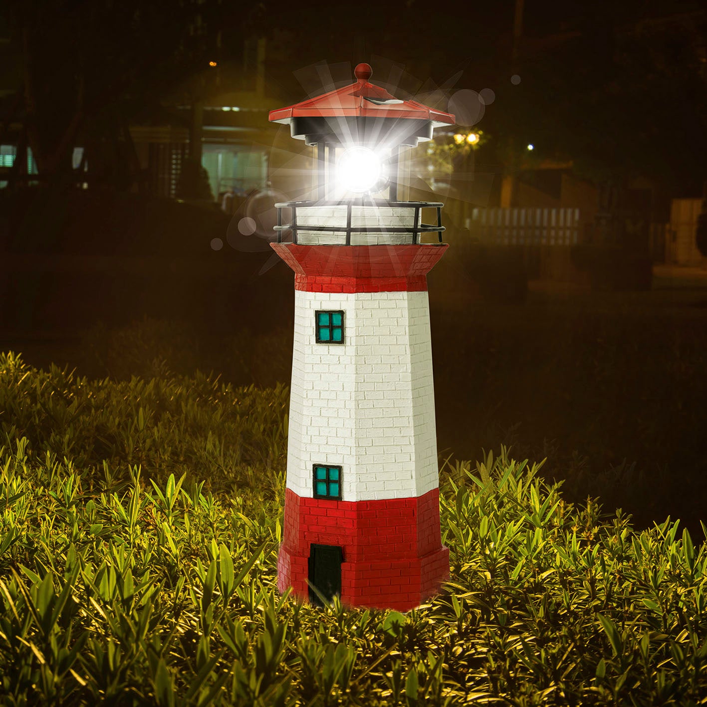 Solar-Leuchte Leuchtturm - Rot/Weiß