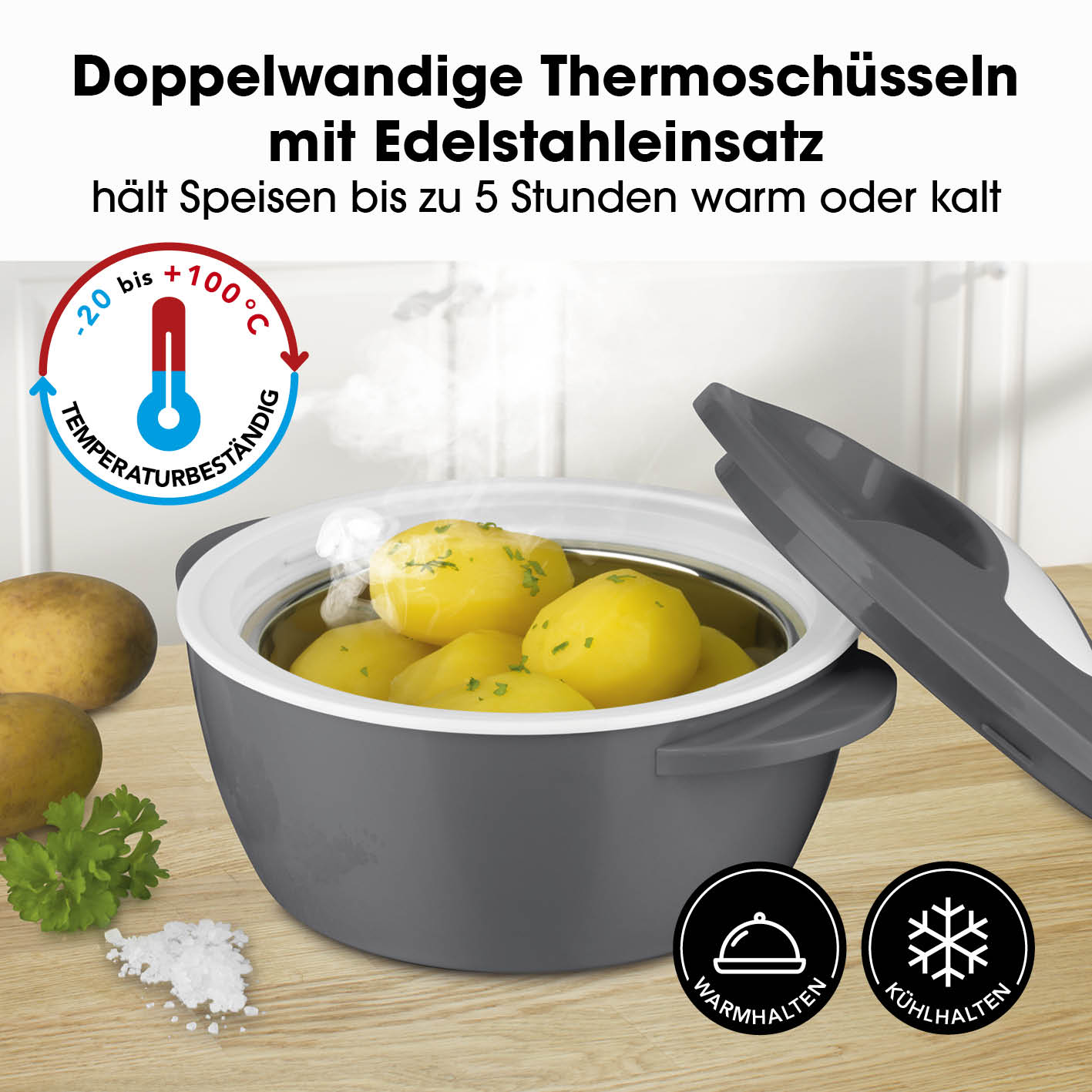 Thermo-Schüssel Mikrowelle - 850 ml - grau/weiß
