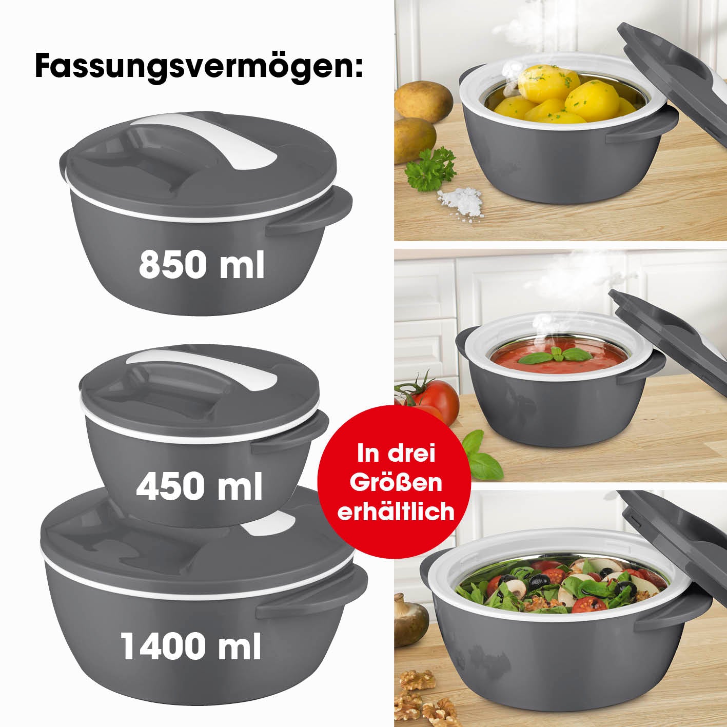 Thermo-Schüssel Mikrowelle - 850 ml - grau/weiß