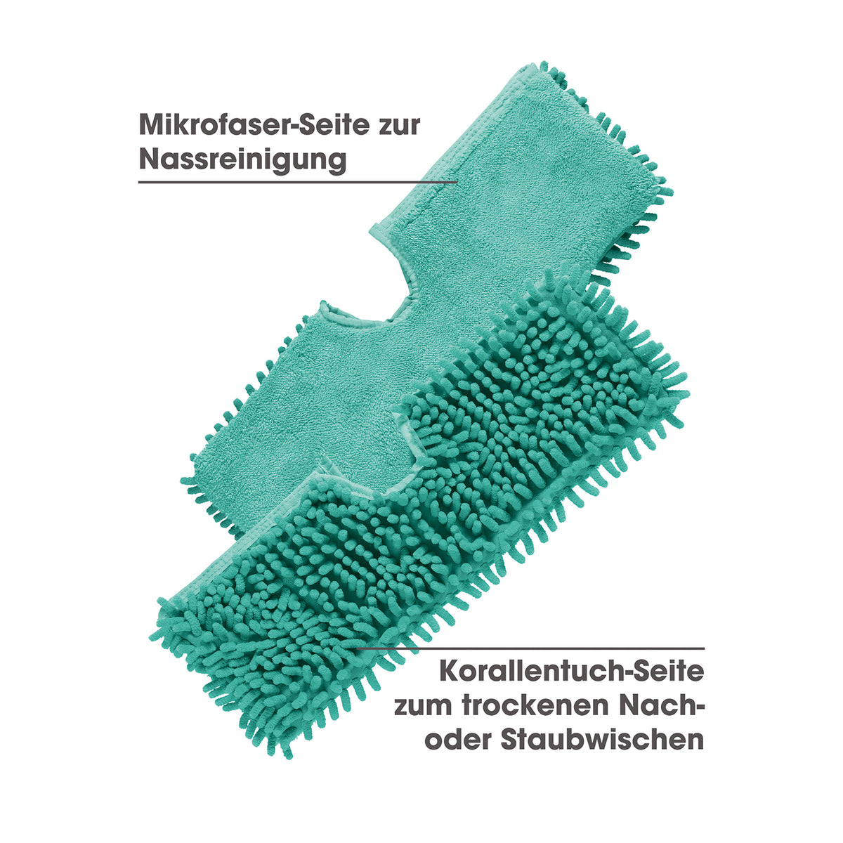 Ersatz-Wischtuch 2er-Set - türkis mit Mikrofaserseite zur Nassreinigung und Korallentuch-Seite zum trockenen Nach- oder Staubwischen