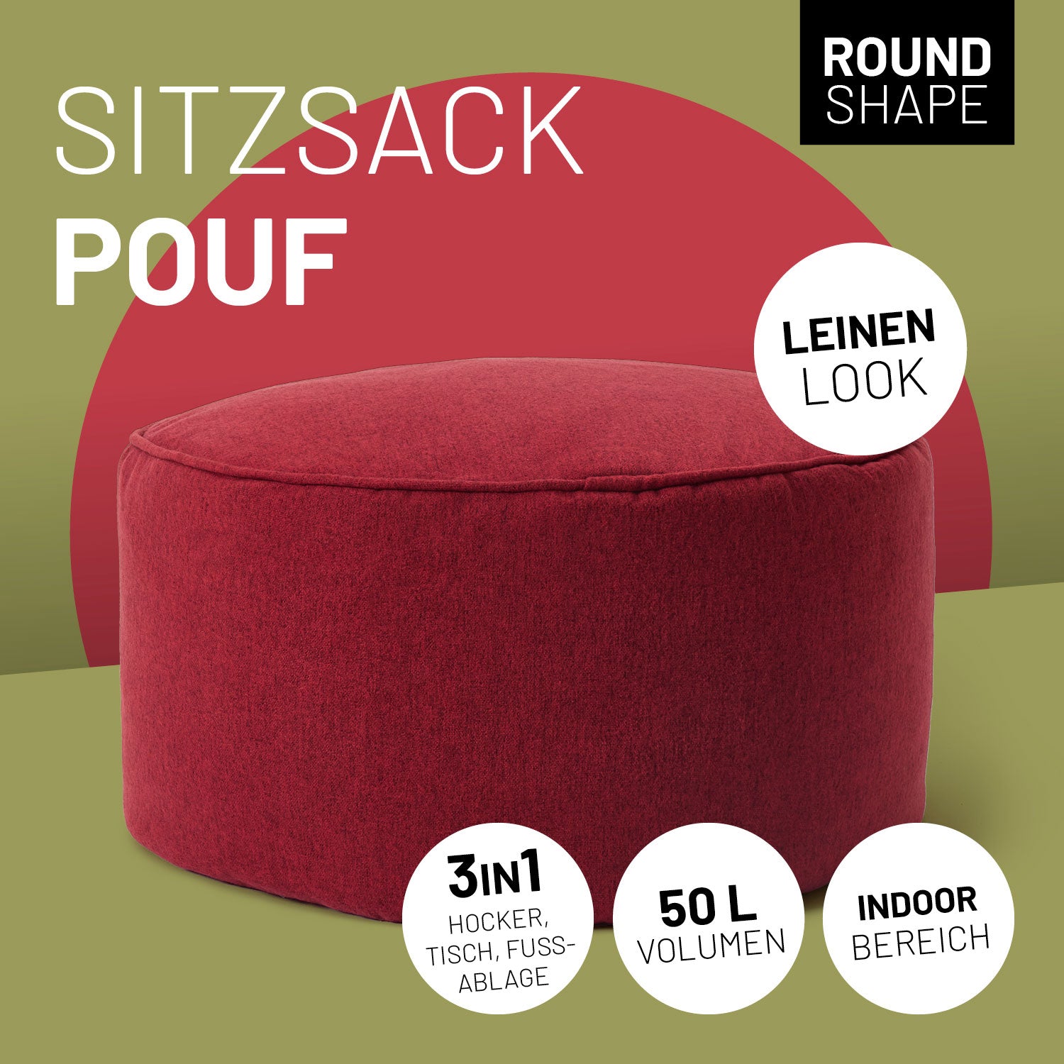 Comfort Line Sitzsack-Hocker/Pouf (50 L) - indoor - Rot
