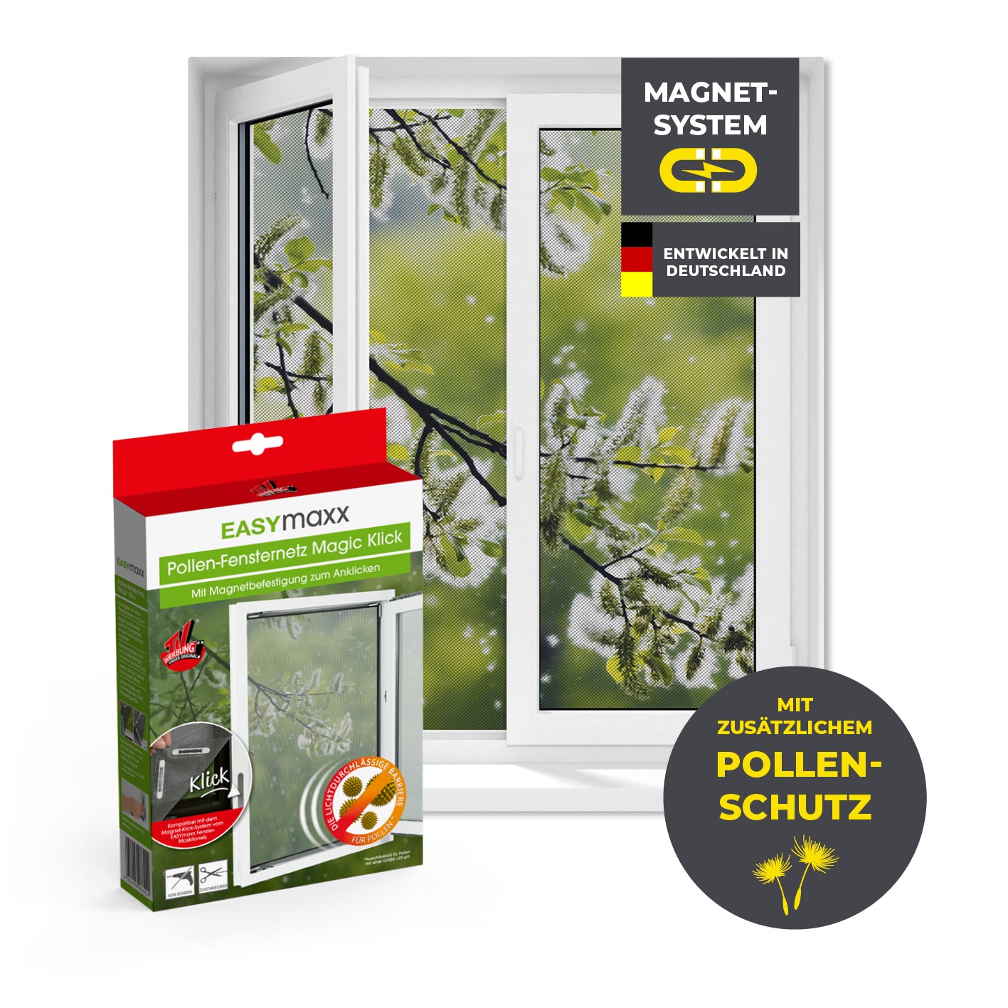 Insekten- & Pollenschutzgitter mit Magnetbefestigung für Fenster bis zu 130 x 150 cm