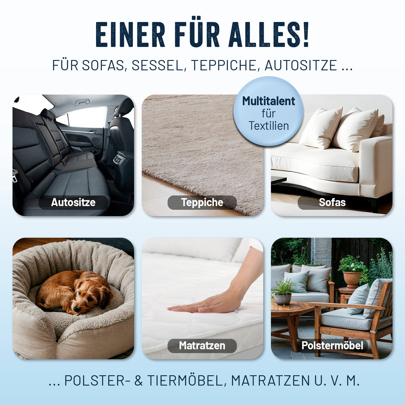 Teppich- & Polsterreiniger-Konzentrat - 1 Liter, vielseitig für Sofas, Autositze, Teppiche, Matratzen und Polstermöbel geeignet.