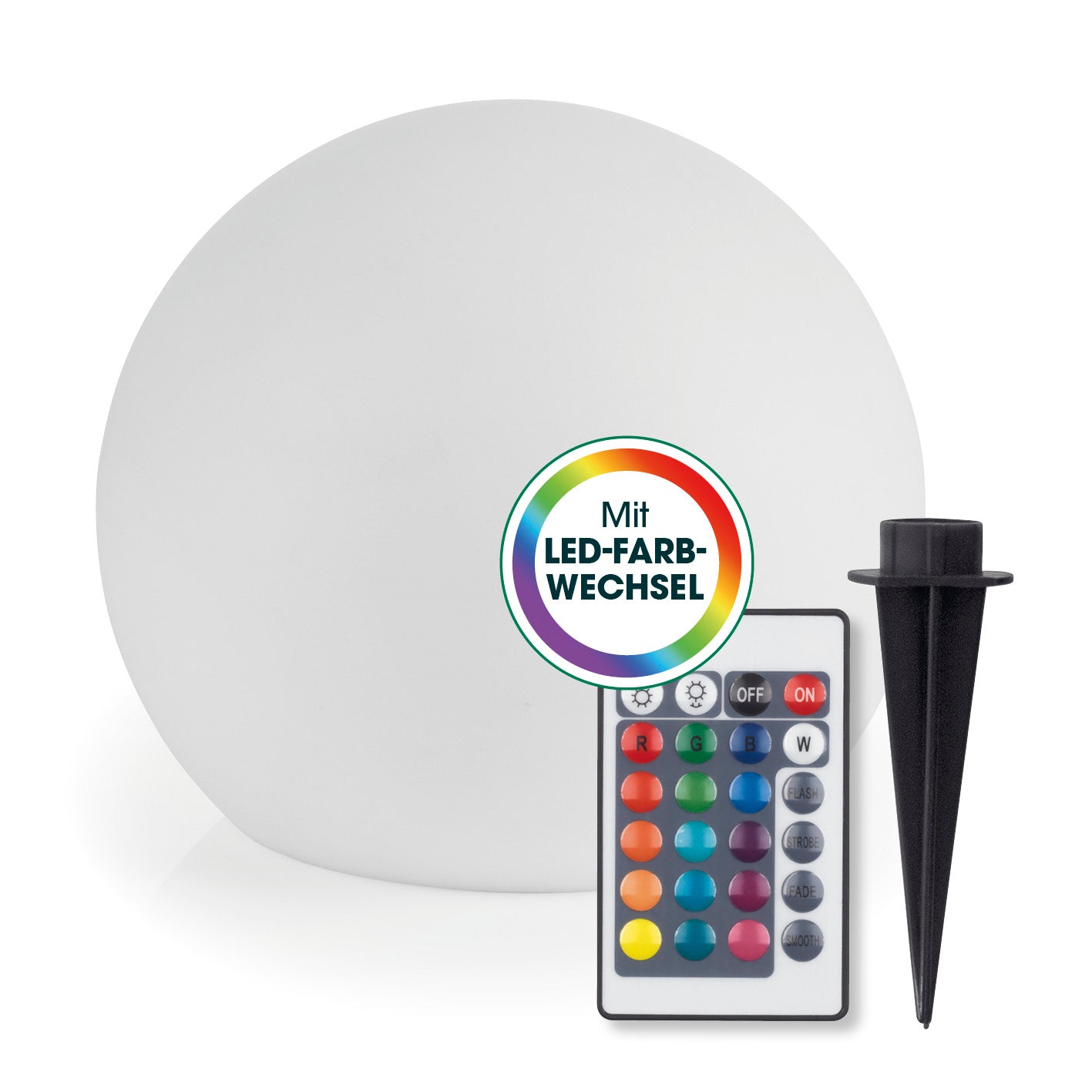 Solarleuchte Kugel - 20 cm mit Fernbedienung und LED-Farbwechsel, abgebildet als quadratisches Produktfoto Galerie 1