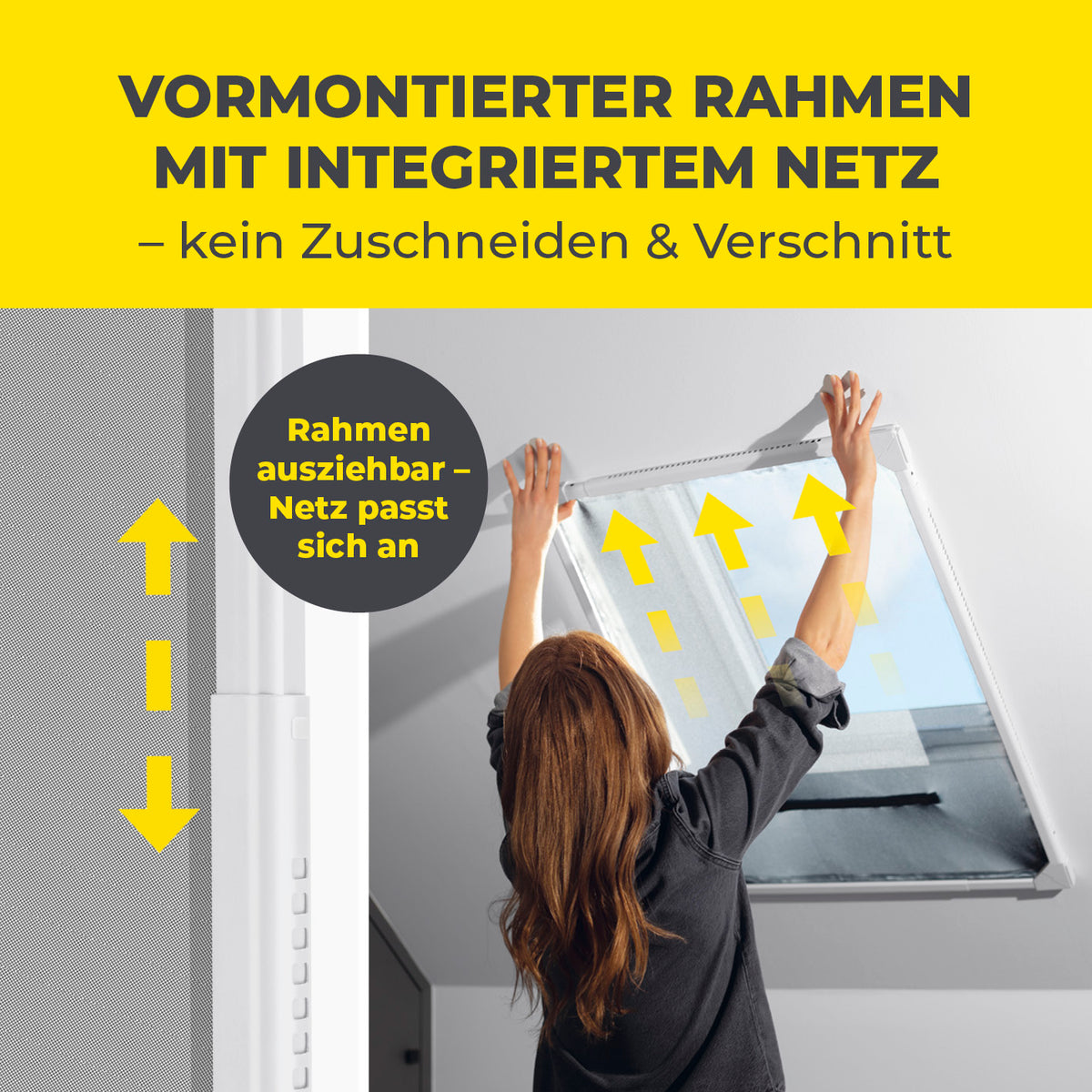 Teleskop-Insektenschutzgitter für Dachfenster - 4er-Set mit vormontiertem Rahmen und integriertem Netz