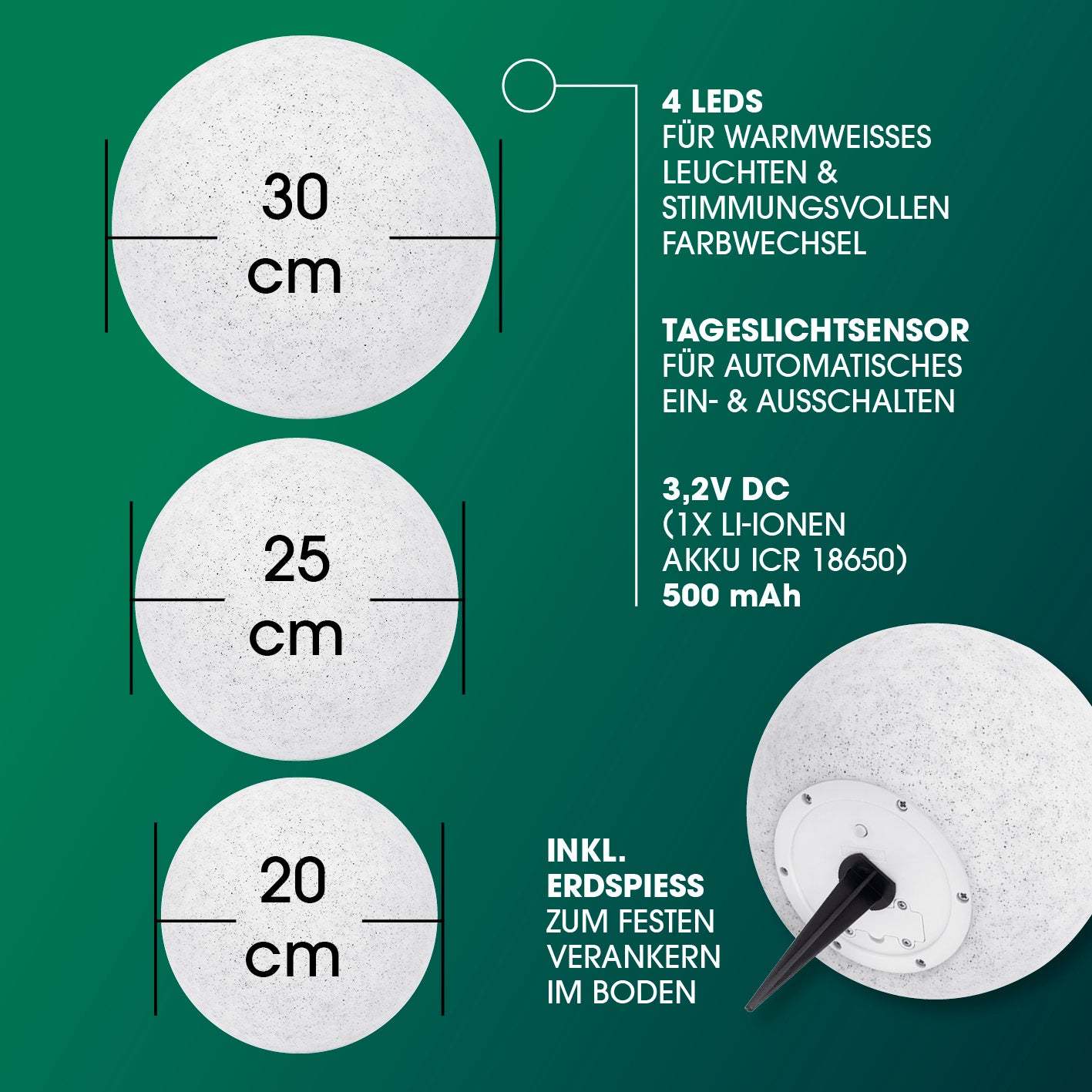 Solar-Dekostein mit Fernbedienung & Farbwechsel – 3er-Set