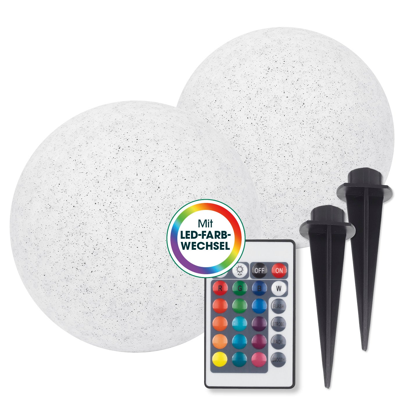 Solar-Dekostein mit Fernbedienung & Farbwechsel - 2er-Set in Steinoptik mit Farbwechsel und Fernbedienung, quadratische Produktansicht