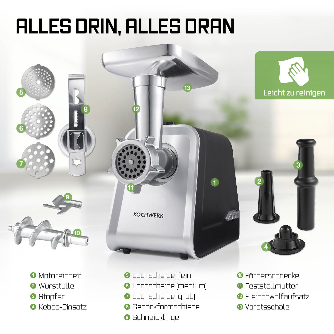 Fleischwolf 4in1 - silber/schwarz