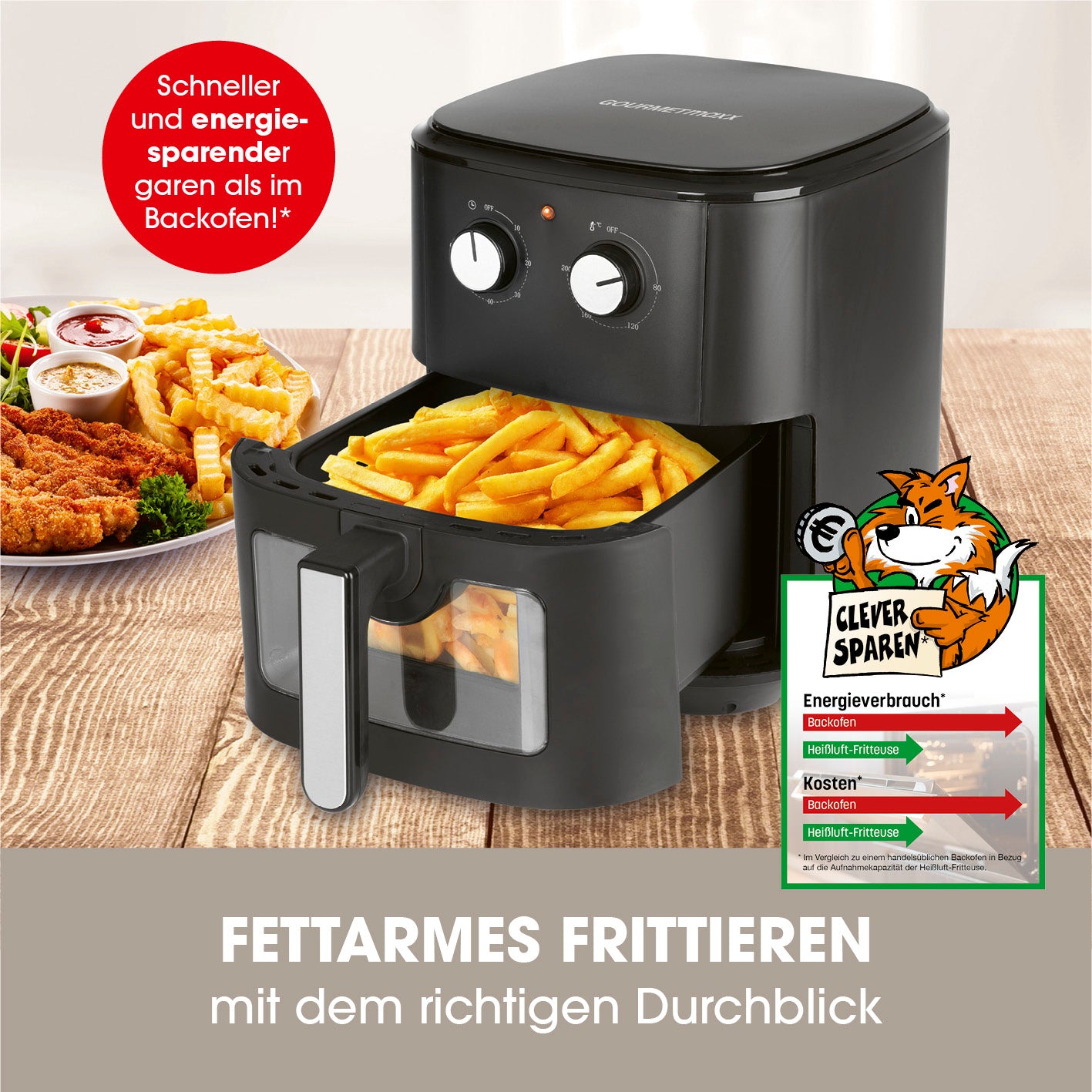 Heißluft-Fritteuse mit Sichtfenster - Füllmenge 6,2 l - schwarz