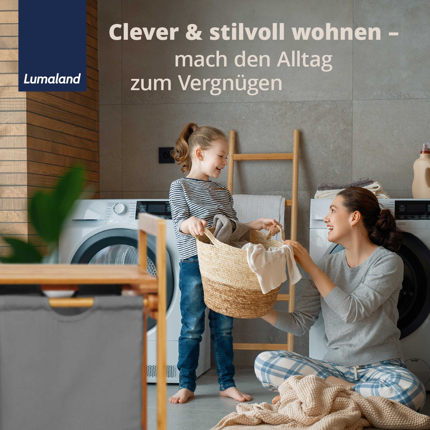 Bambus Wäschekorb mit ausziehbarem Wäschesack - 33 x 33 x 73 cm - Beige