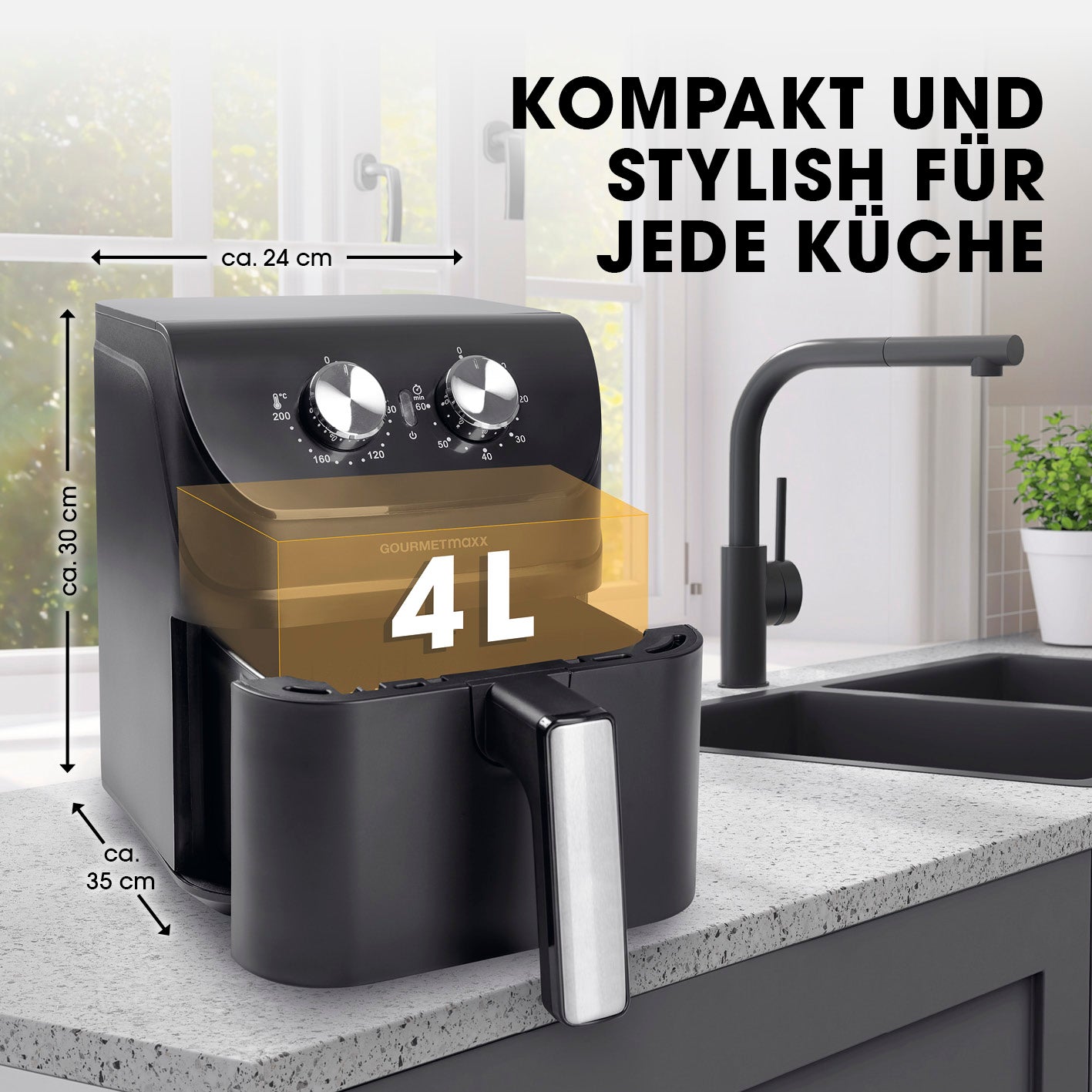 Heißluftfritteuse mit 4 Litern Fassungsvermögen - 1400 Watt