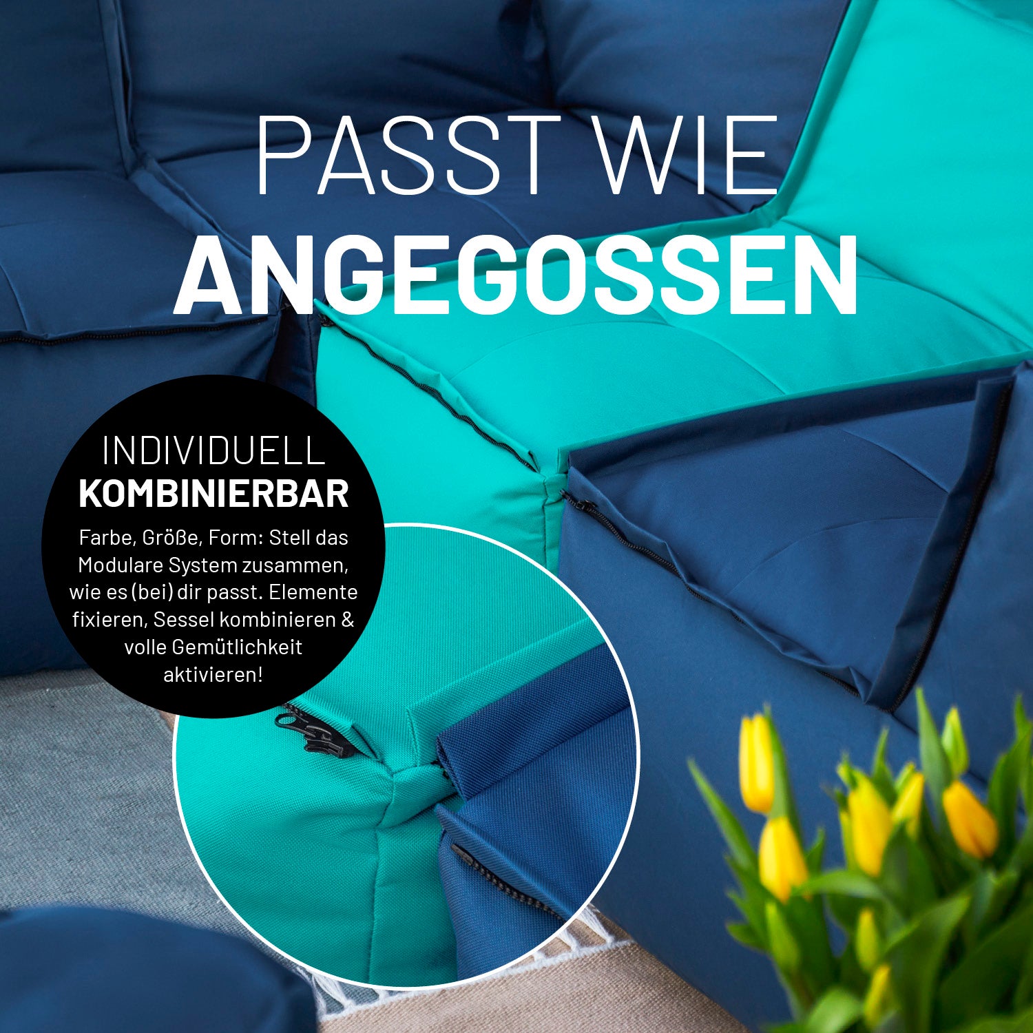 Sitzsack-Sofa Sessel (400 L) - Modulares System - indoor & outdoor - Türkis