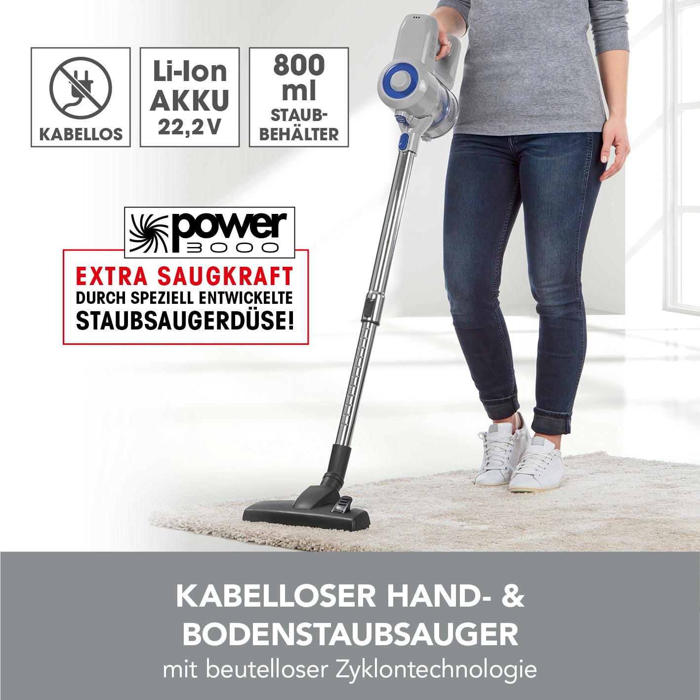 Akku-Zyklon-Staubsauger - hellgrau/blau