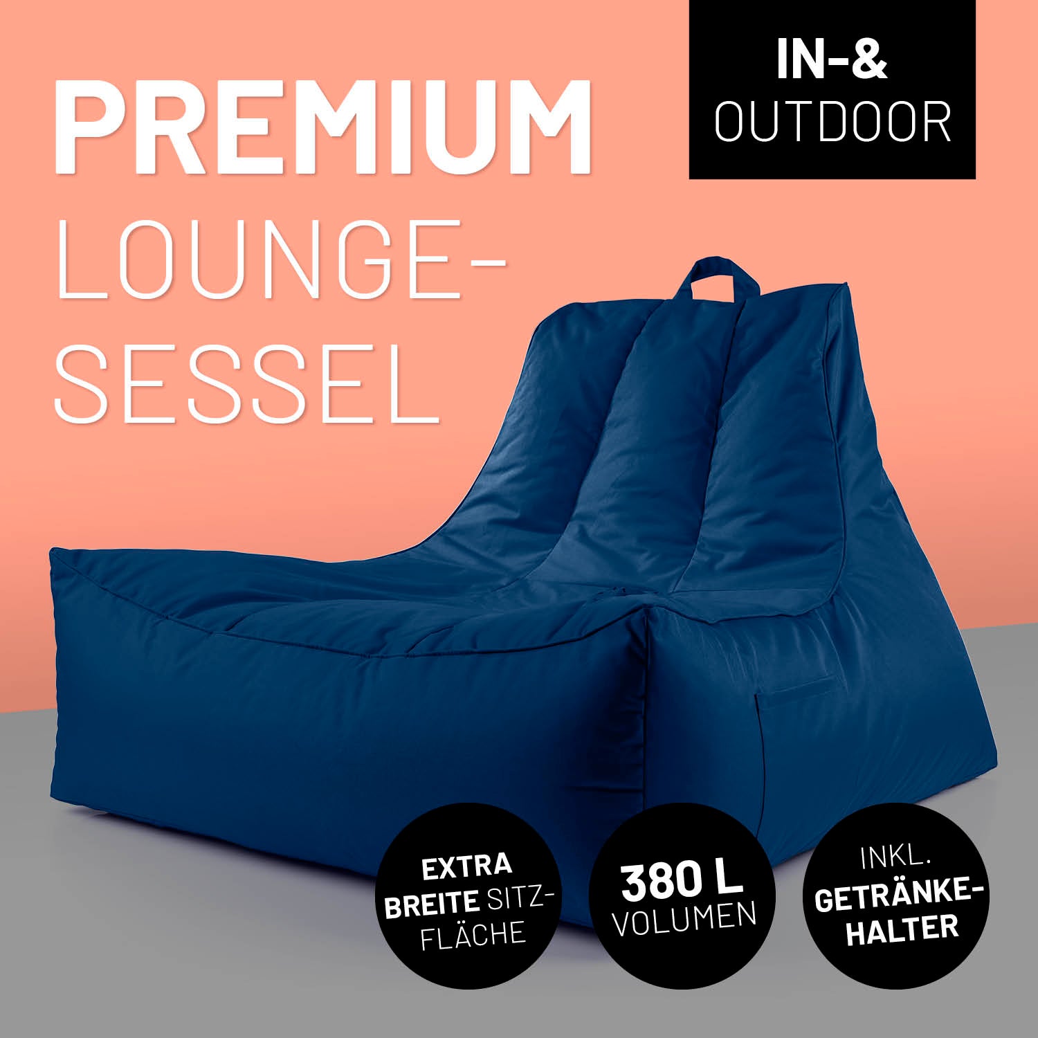 Premium Lounge-Sessel - 380 L - 100 x 100 x 80 cm - Navyblau