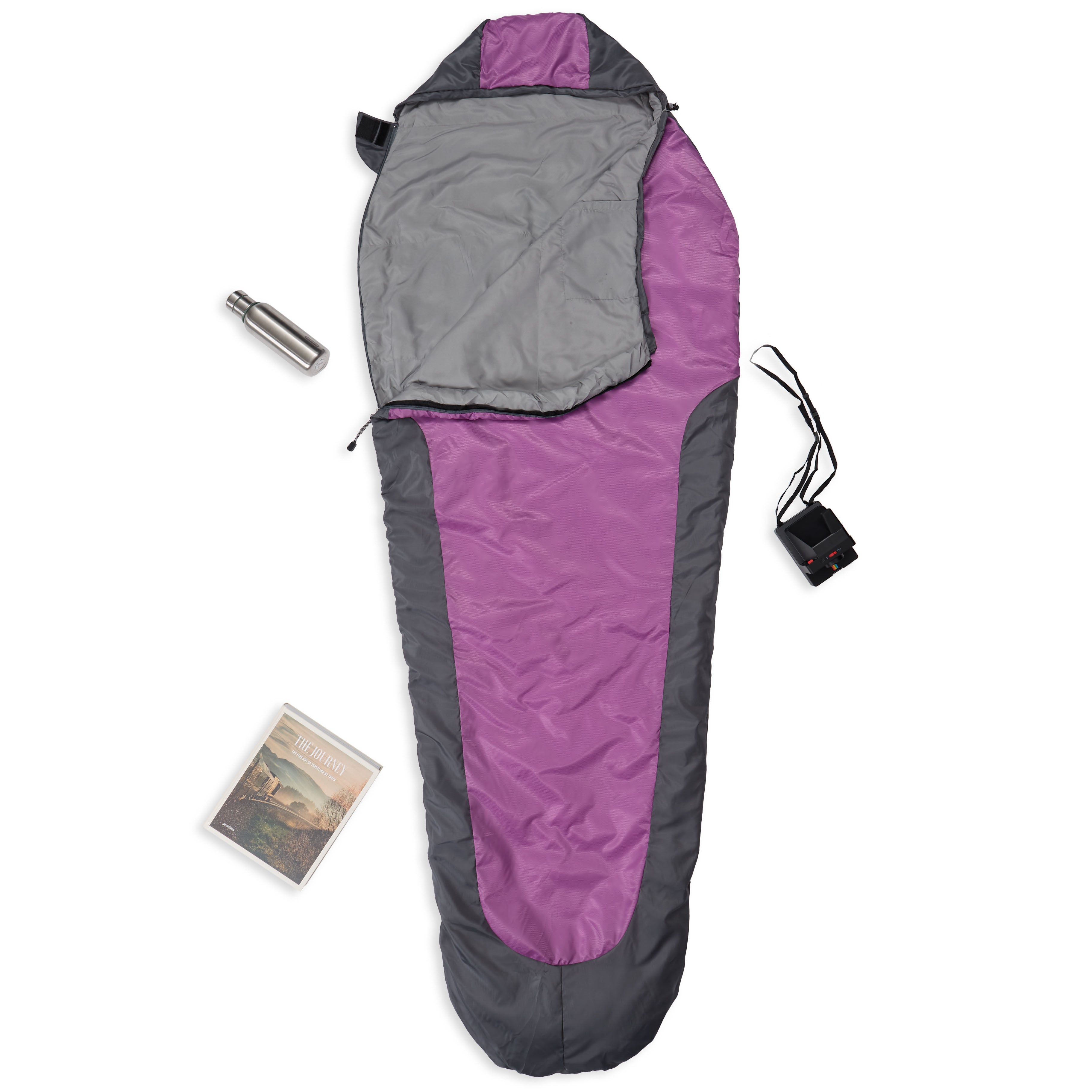 Camping Schlafsack Small & Light - Mumienschlafsack mit Tasche - 220 x 80 x 50 cm - Grau-Lila